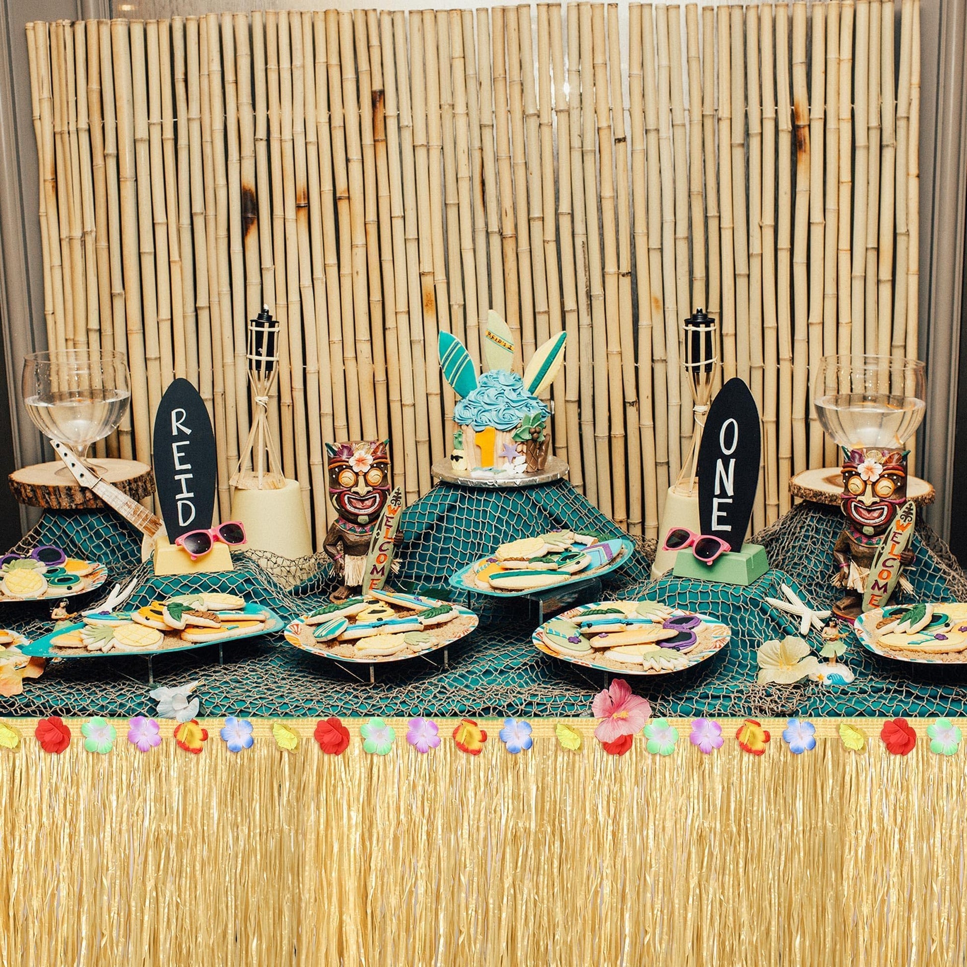 Fovths Luau Grass Table Skirt, Straw Yellow, 9 Feet x 29.5 Inch