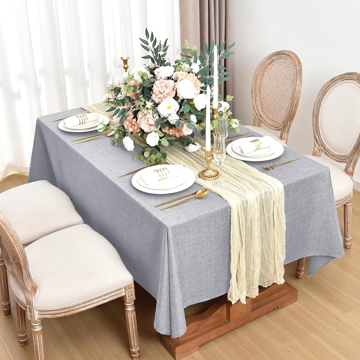 Fitable Faux Linen Tablecloths for Rectangle Tables: Water & Stain Resistant Farmhouse Table Cloth, Washable Burlap Textured Table Covers for Kitchen Dining Party(2 Pack, 52x70 Inch, Light Grey)