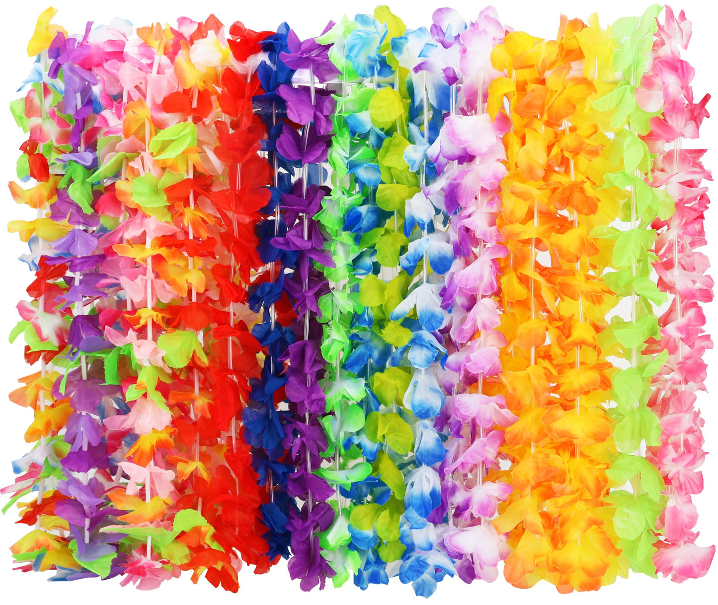 Arrowom 24pcs Hawaiian Leis Bulk Luau Party Silk Flower Necklace Colorful Tropical Hawaiian Bulk