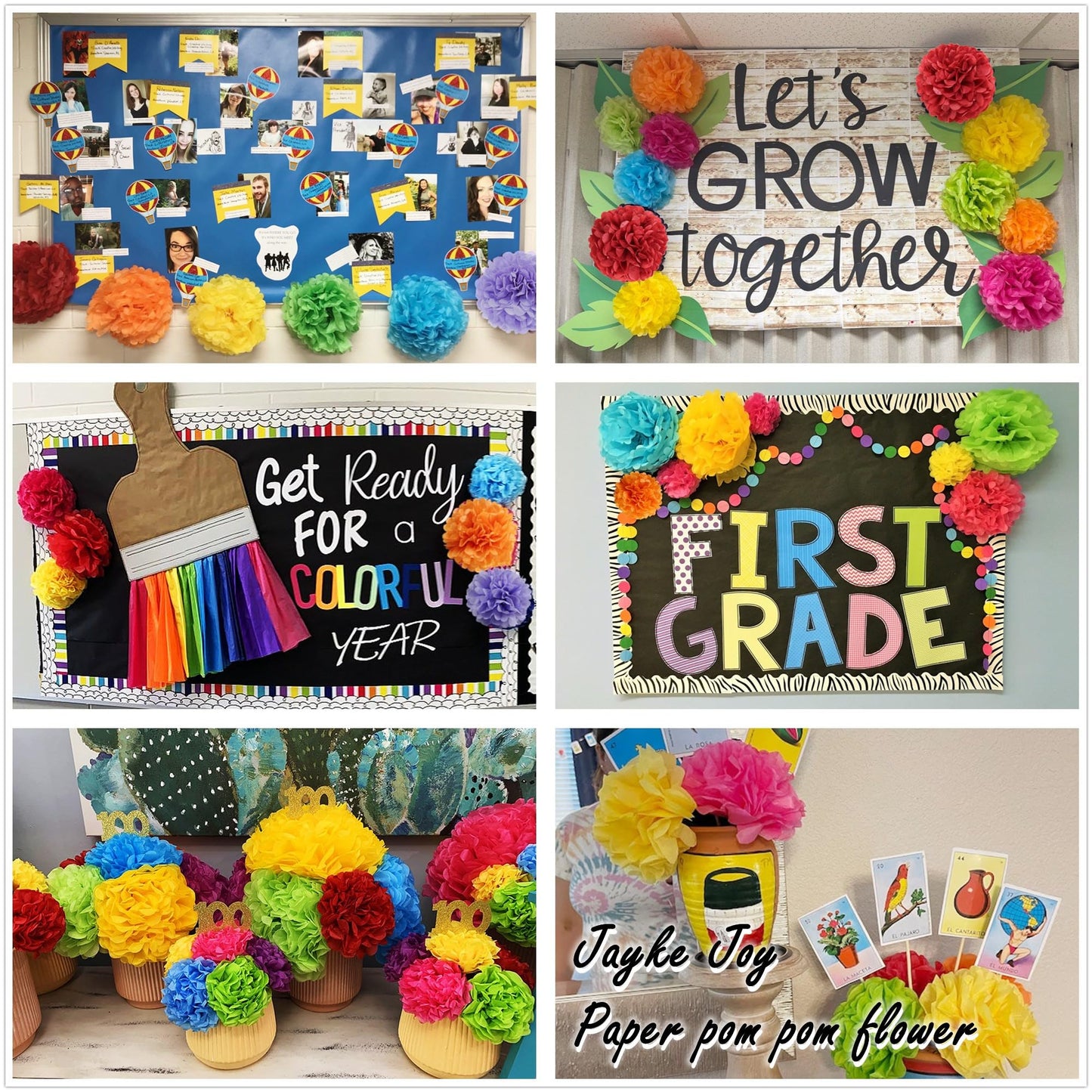 20pcs Colorful Paper Pom Poms Set for Party Decor (Mixed Size 8/10/12 Inch)