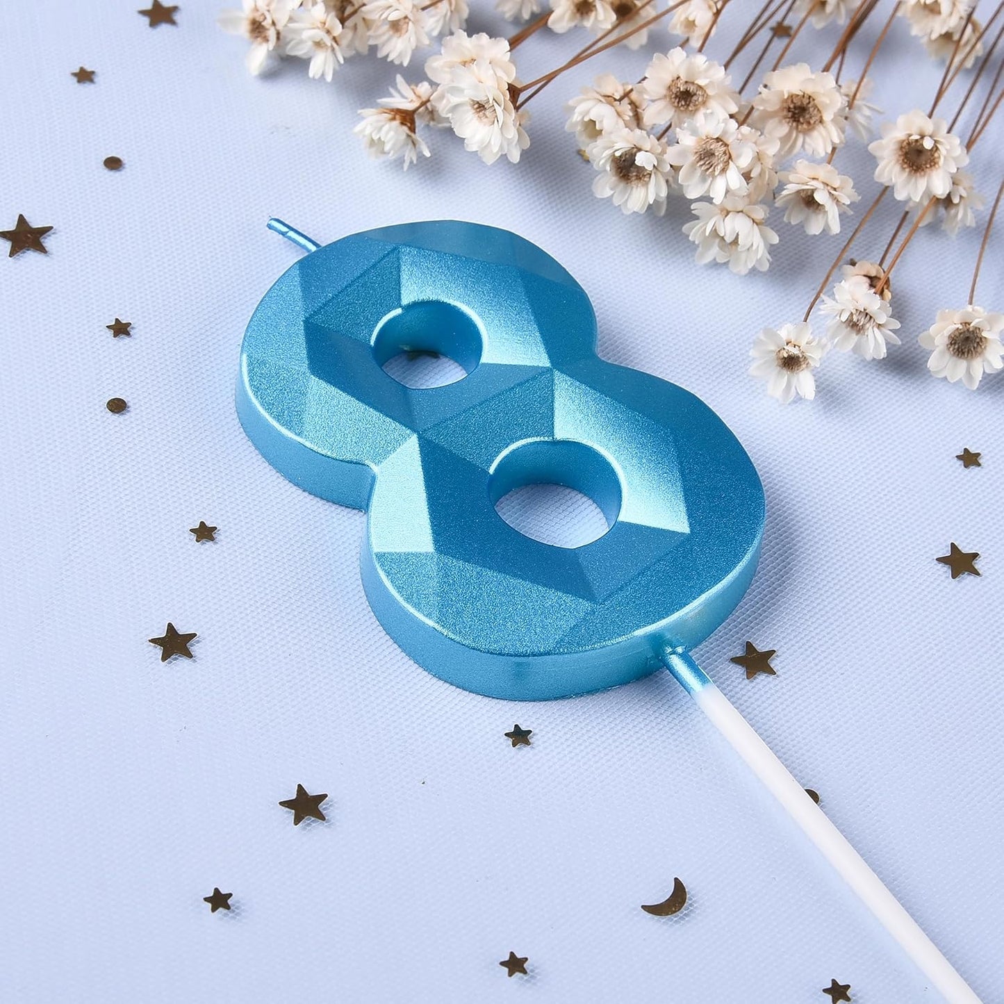 PHD CAKE 2.76 Inch Crystal Blue 8 Number Birthday Candles, Blue Number Candles, Cake Number Candles, Party Celebration