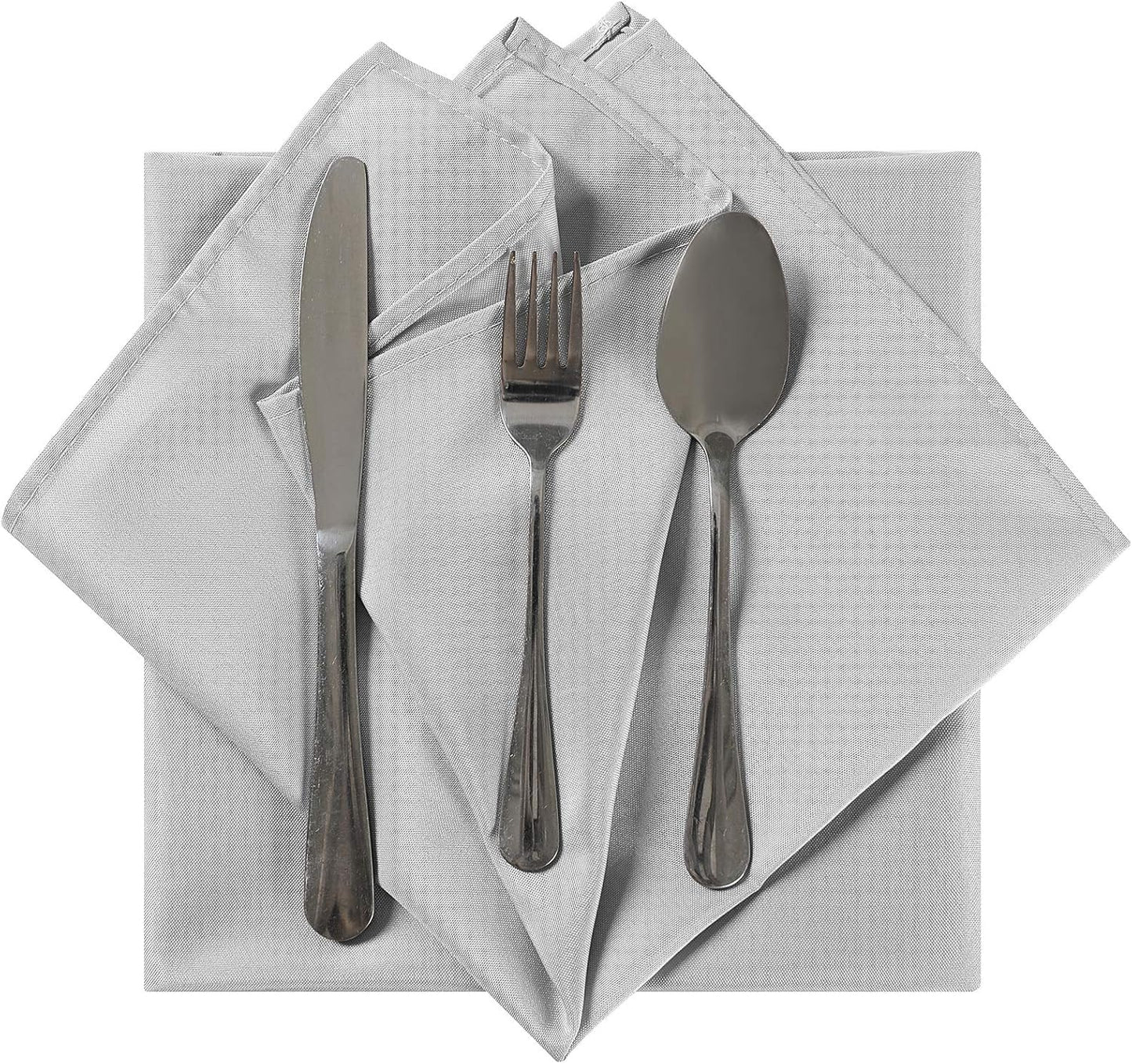 Cloth Napkins 20x20 inch Washable Polyester Dinner Napkins Soft Table Napkins for Wedding Party Dining Banquet(Silver,12PCS)