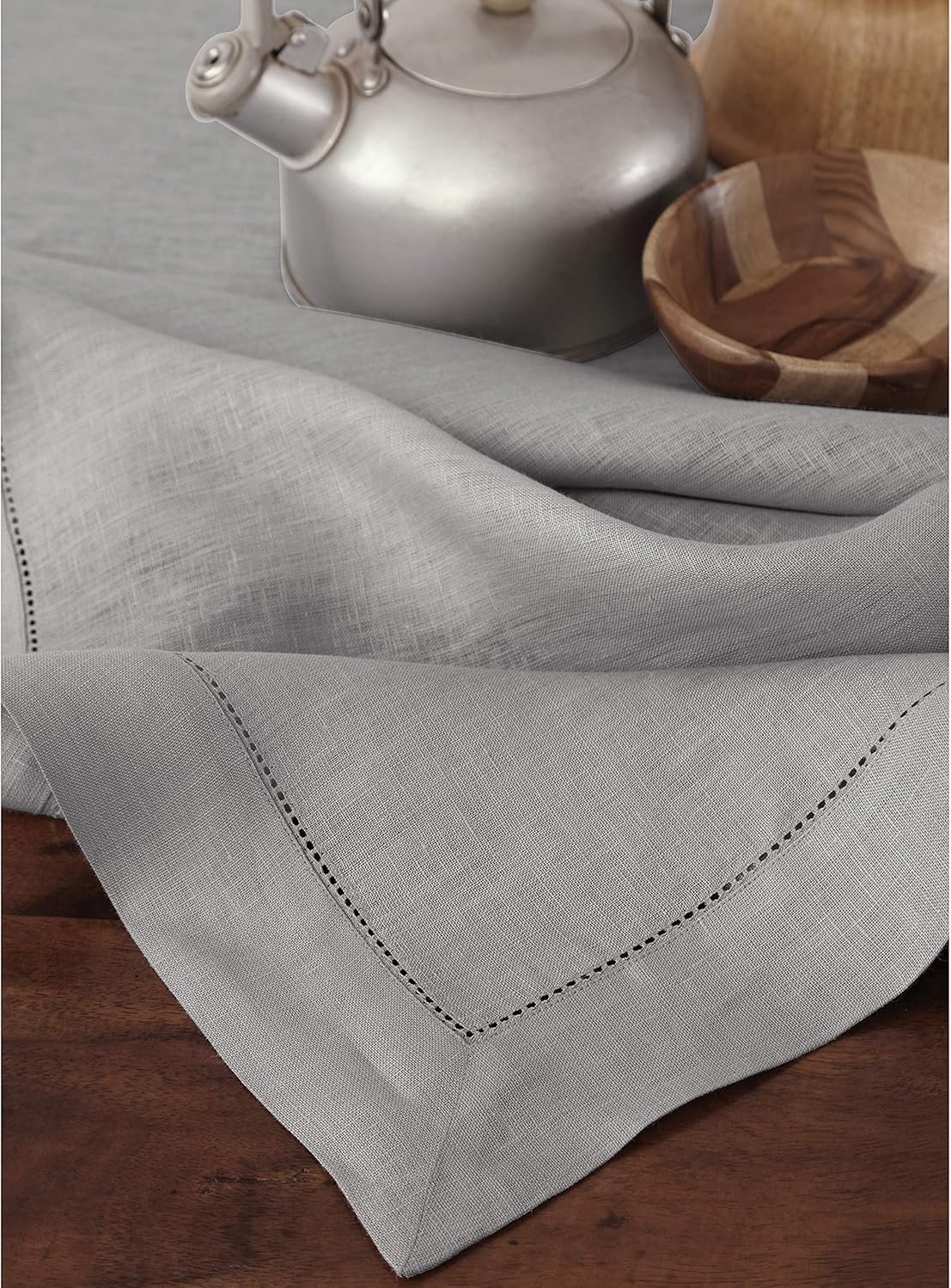 Solino Home Linen Tablecloth 60 x 108 Inch - Classic Hemstitch 100% Pure Linen Soft Grey Table Cloth for Rectangle Tables - Machine Washable Tablecloth for Fall, Autumn, Thanksgiving, Christmas