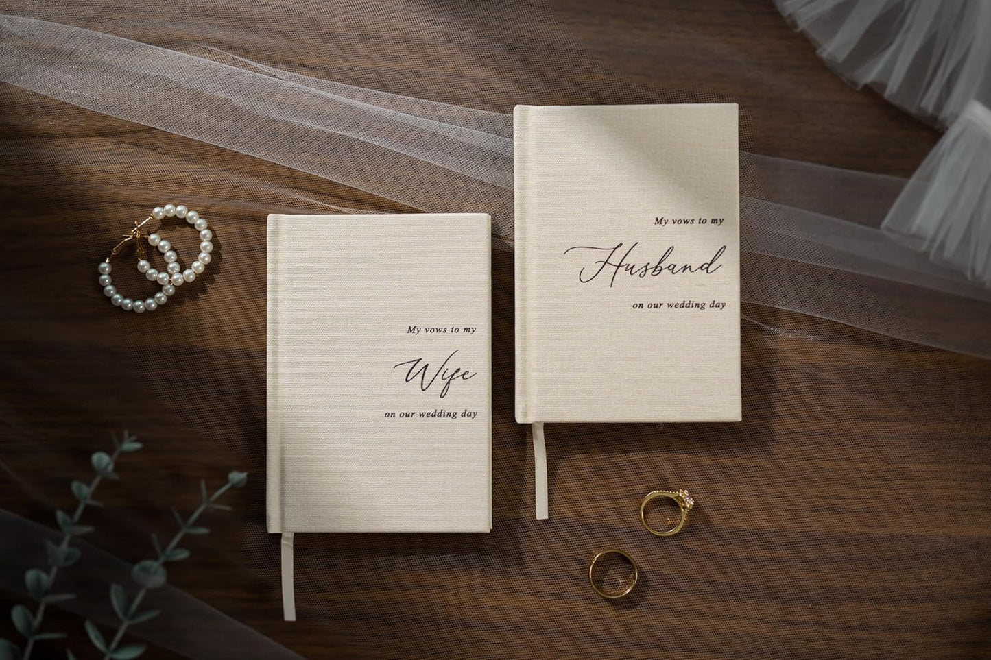 Hard Cover Vow Books (Set of 2) - My Vows to My Husband/Wife Minimalist Pocket Sized Black Embossed Wedding Ceremony Vow Renewal Speech Notebook Planner Journal, Gift for Newly Engaged Couple