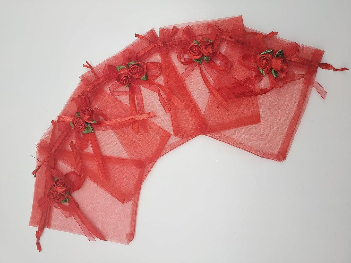 Ankirol 50pcs Sheer Organza Favor Bags For Wedding 3.8x4.8'' Gift Bags Samples Display Drawstring Rose Pouches (hot red)