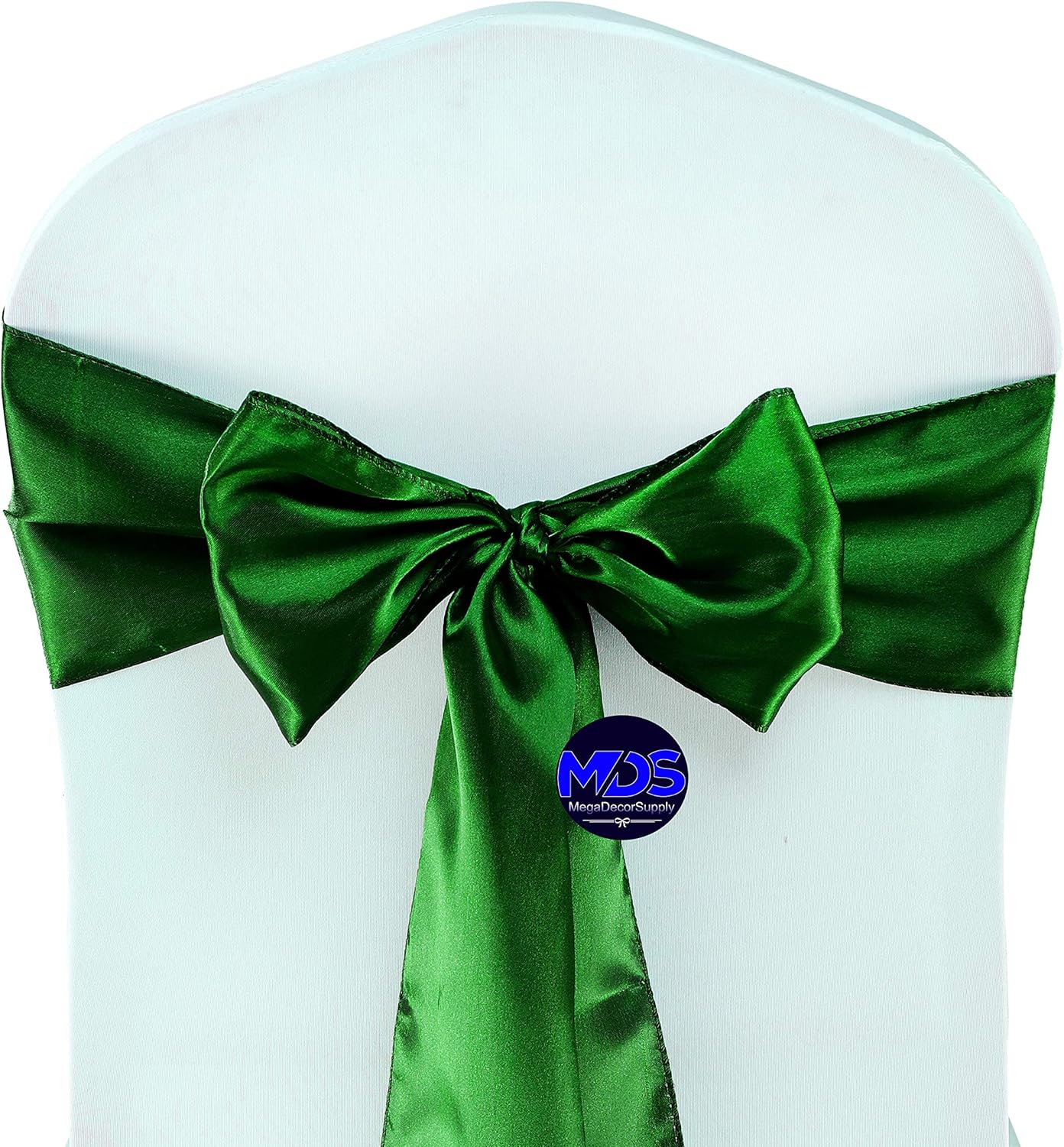 MDS Pack of 300 PCS Satin Chair Sashes Charmeuse Sateen Dining Chair Bows Ribbon Ties Back Sash for Wedding Party Birthday Home Hotel Restaurant Banquet Decoration (7 x 108 Inch, Green)