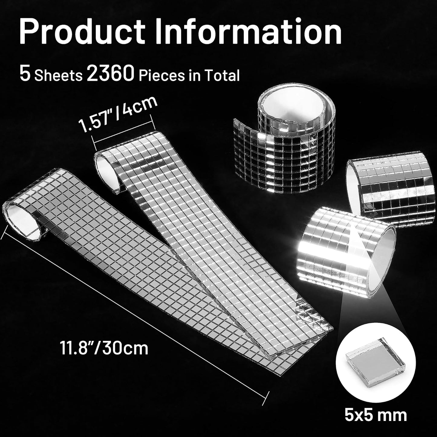 PP OPOUNT 2360 PCS Disco Tiles, 5 x 5 mm Self Adhesive Mirror Tiles, Real Glass Disco Ball Tiles for Crafts, DIY Disco Ball, Photo Frame, Art Collage, Interior Decoration (Silver-Gray)