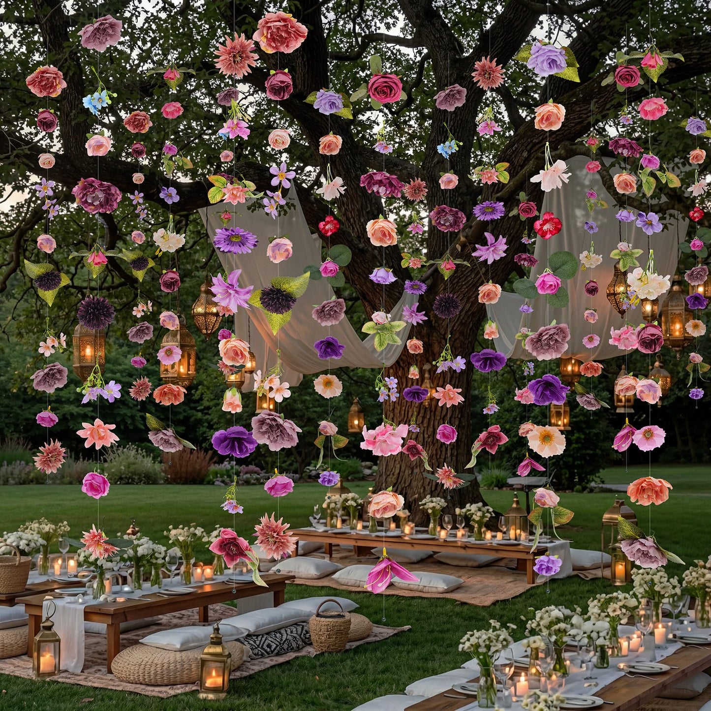 Suncalla 6 Pcs Floating Flowers Garland 35.46 Ft Faux,Classic,Purple