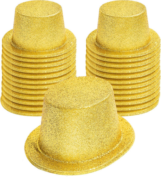 Hillban 24 Pcs Halloween Glitter Top Hat Bowler for Adults 1920s Dress Glitter Hats for Masquerades Party
