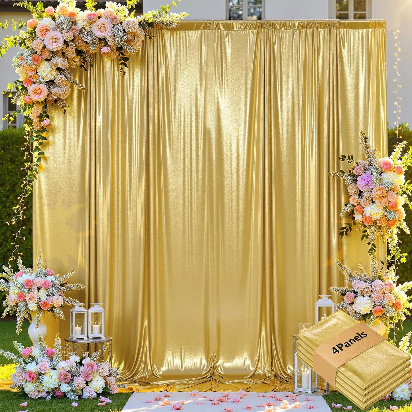 20x10ft Thick Gold Glitter Backdrop Curtain Panels for Parties, Wrinkle Free Sparking Sequin Backdrop Drapes, 4 Panels 5x10ft Shimmer Photo Back Drop Cloth for Wedding Birthday Photography