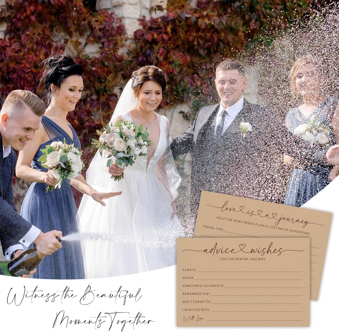 Wedding Advice Cards -Pack Of 30 Wishes For The New Mr & Mrs Wedding,Love Is A Journey Cards - Bride and Groom Newlyweds Bridal Shower Party Decoration,Games(Brown) - A03