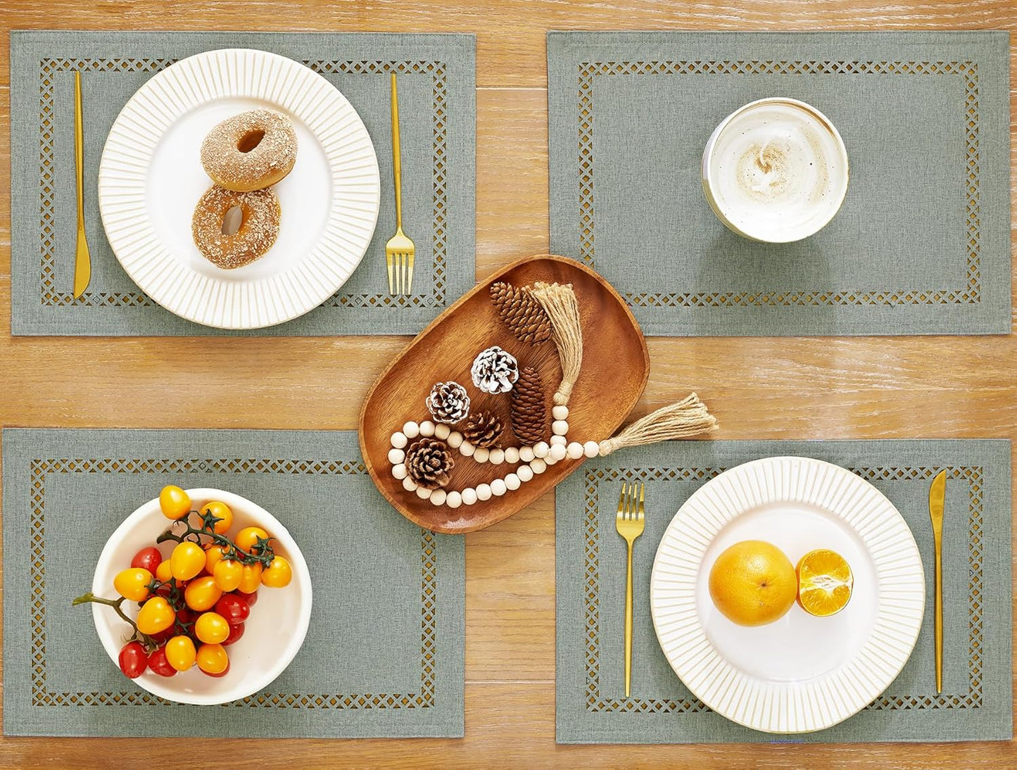 Burlap Placemats Set of 6, 12 x 18 Inch Rustic Geometric Hollow Place Mats, Heat Resistant Placemats for Farmhouse Kitchen Table Decor, Grey 6PCS