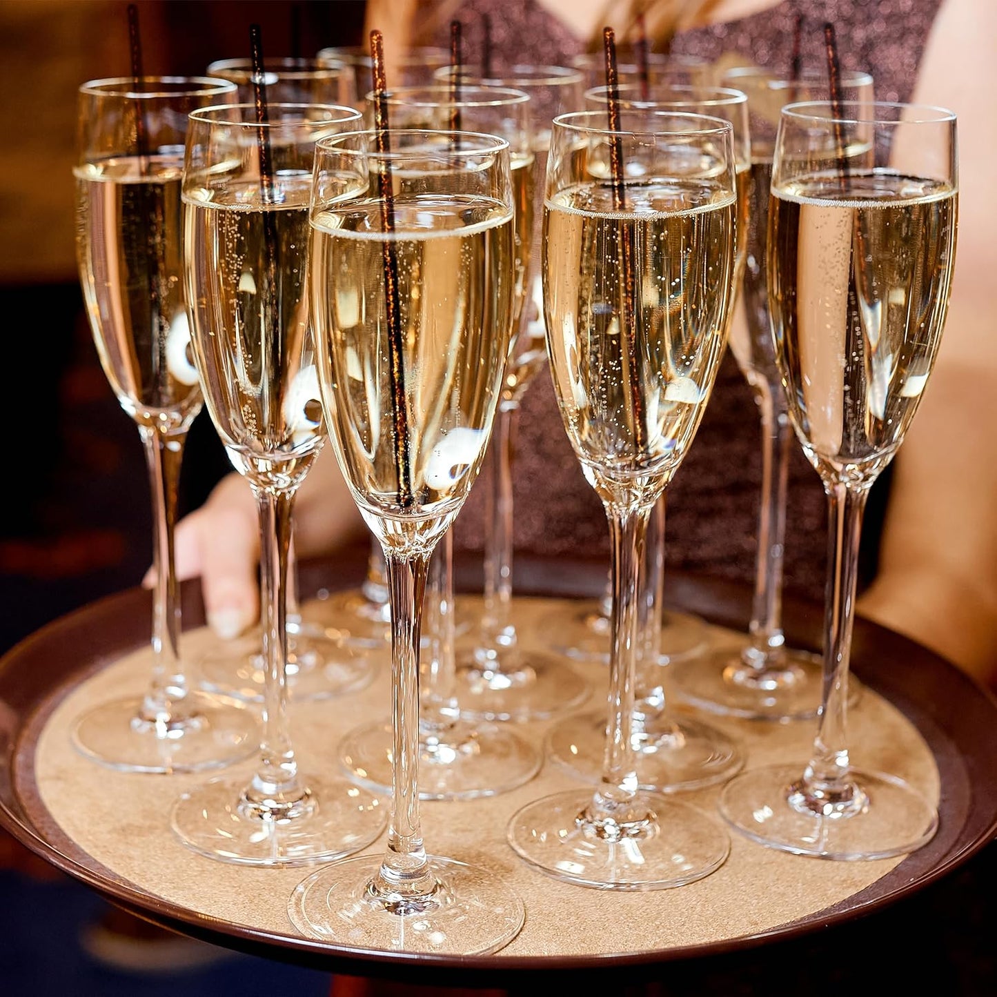 Coffee and Cocktail Stirrers, Reusable Plastic Drink Stirrer Sticks, 100 Ball Head Swizzle Sticks, Use as a Cocktail Garnish or Cake Pop Stick, and Restaurant Supplies, 6 inch (Glitter Gold)