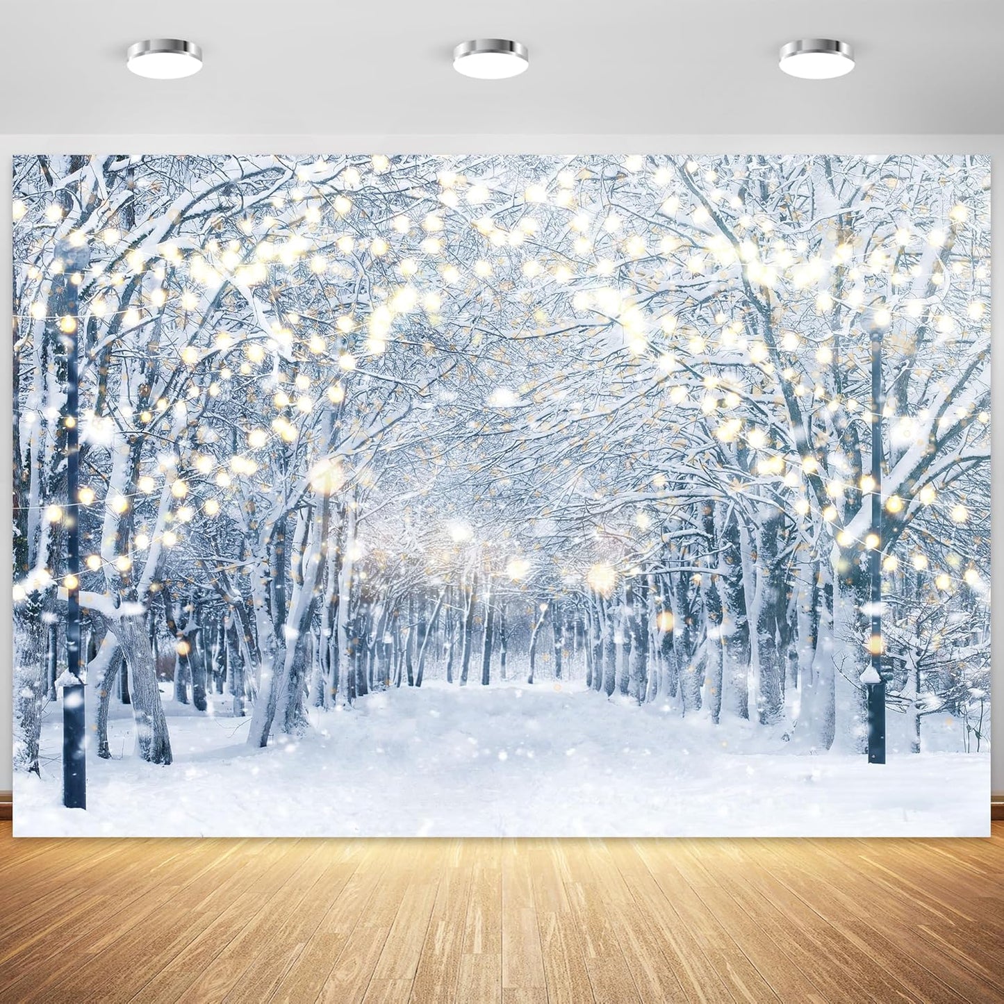 7x5FT Winter Snowy Scene Photography Backdrop Wonderland Snowflake Tree Snow Background Bokeh Glitter White Snow Forest Landscape Party Photo Booth Studio Props