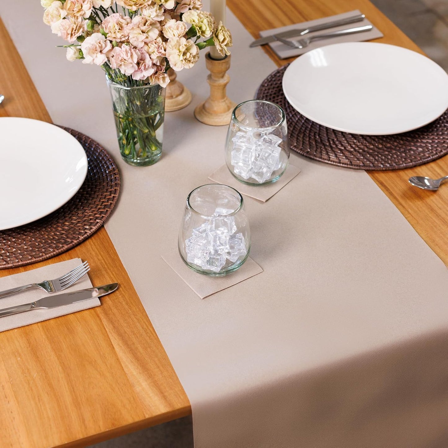 American Homestead Paper Table Runner Roll - 78 ft. Disposable Linen-Like Table Cover Roll - 20 Perforated Table Runners (16" x 48") for Parties, Weddings, and Events - Light Brown