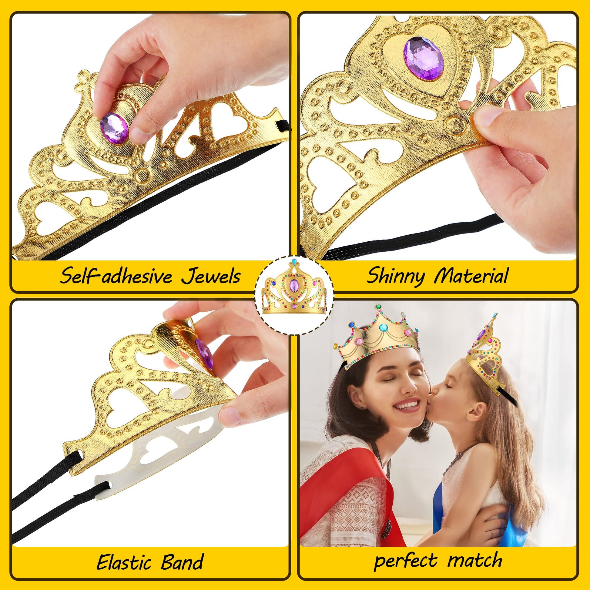MTLEE 12 Pcs Foam Princess Tiaras Crown 928 Pcs Gem Stickers 12 Gem Rings Craft Making Kits Gifts