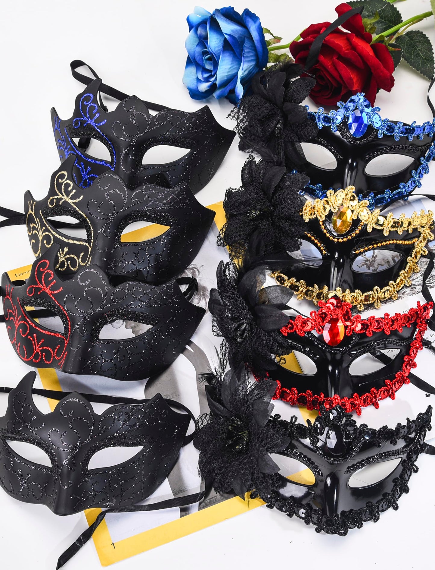 SIQUK 8 Pieces Couple Masquerade Mask Set Venetian Party Masks Mardi Gras Mask Costume Masks for