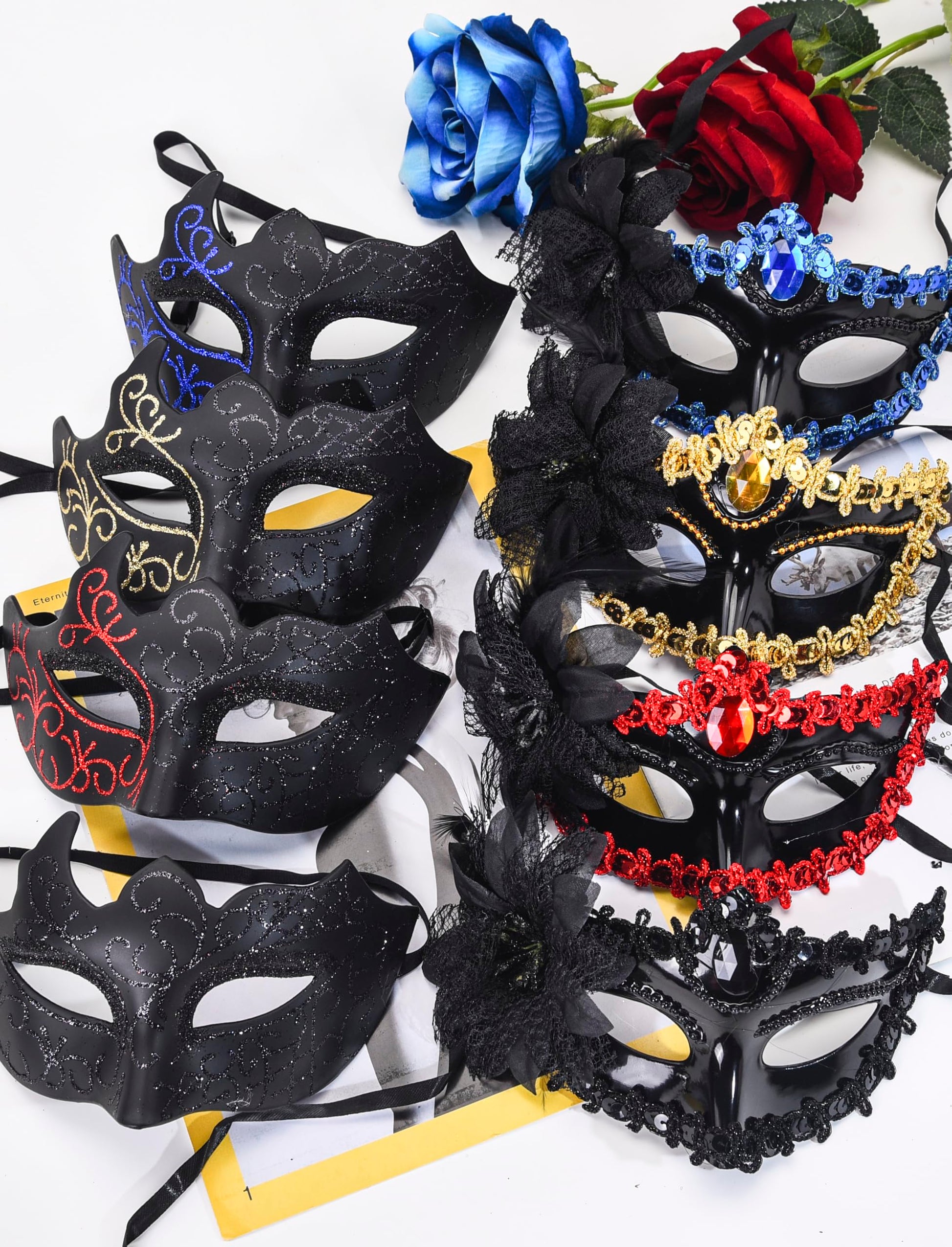 SIQUK 8 Pieces Couple Masquerade Mask Set Venetian Party Masks Mardi Gras Mask Costume Masks for