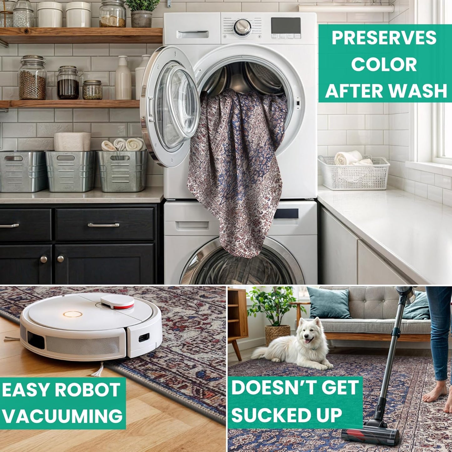 Bloom Rugs Washable Non-Slip 10 ft Runner - Dark Blue/Beige Traditional Medallion Runner for Entryway, Hallway, Bathroom, and Kitchen - Exact Size: 2.5' x 10'