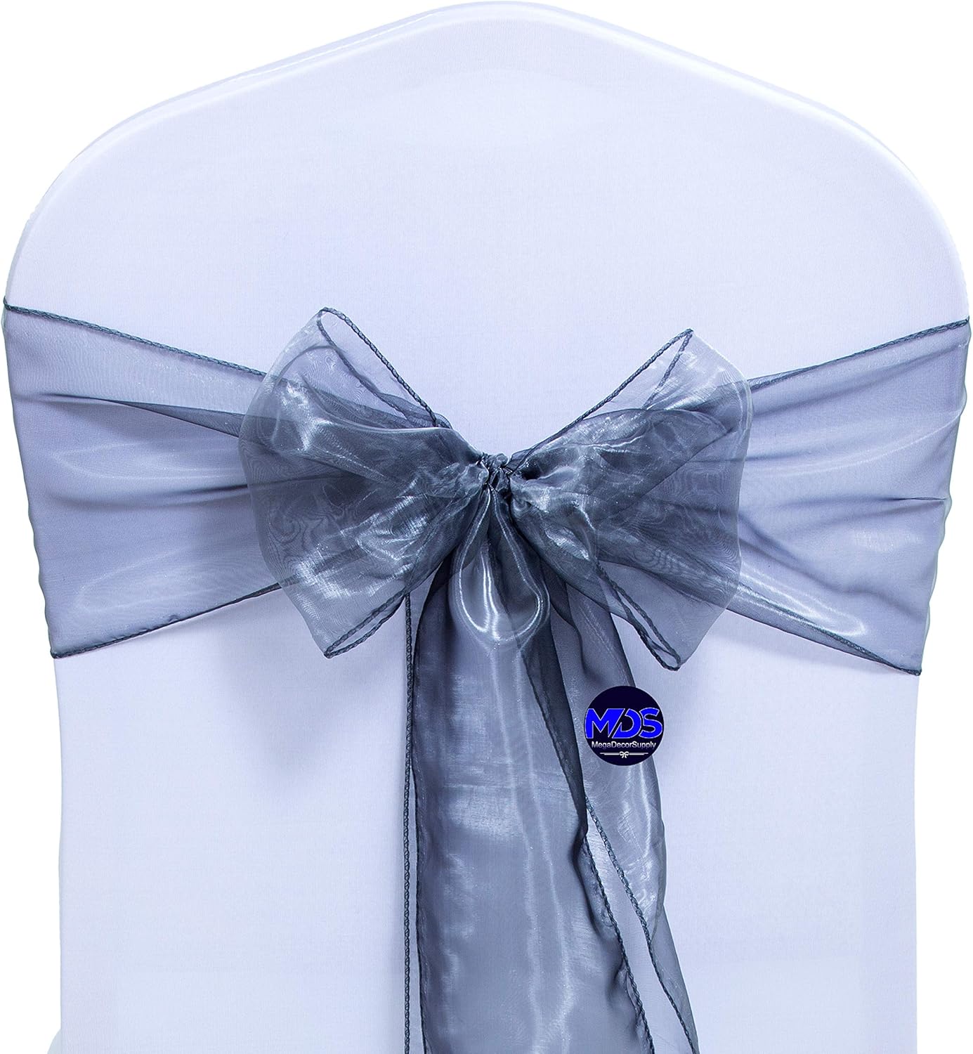 MDS Pack of 25 PCS Organza Chair Sashes Wider Dining Chair Bows Ribbon Tie Back for Wedding Party Birthday Bridal Shower Reception Event Banquet Home Chair Cover Decoration - Silver Gray