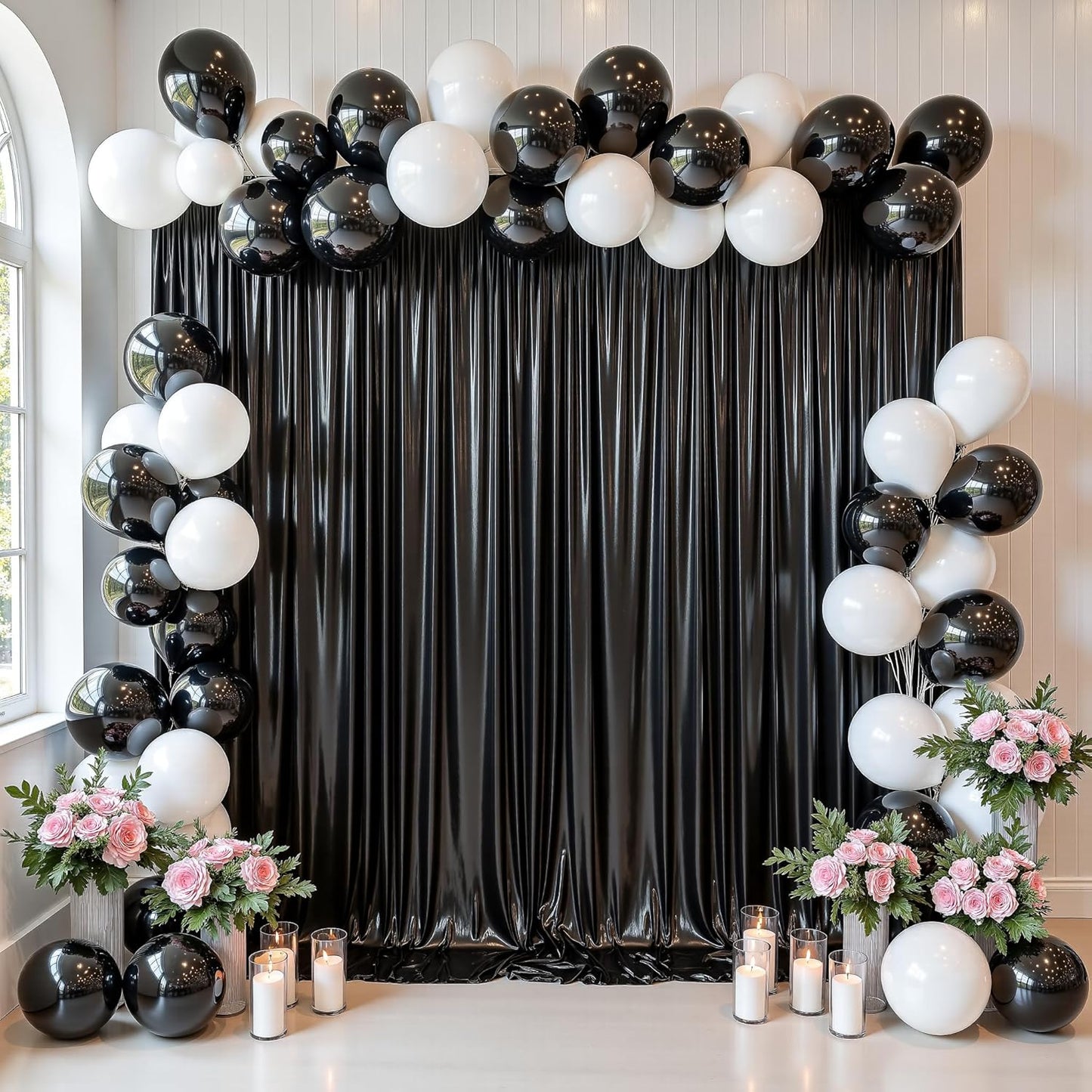 gogoparti 10x10FT Black Sequin Backdrop Curtain - 2 Panels of 5x10FT Wrinkle-Free Glitter Drapes for Photography, Birthdays, Weddings & Graduations