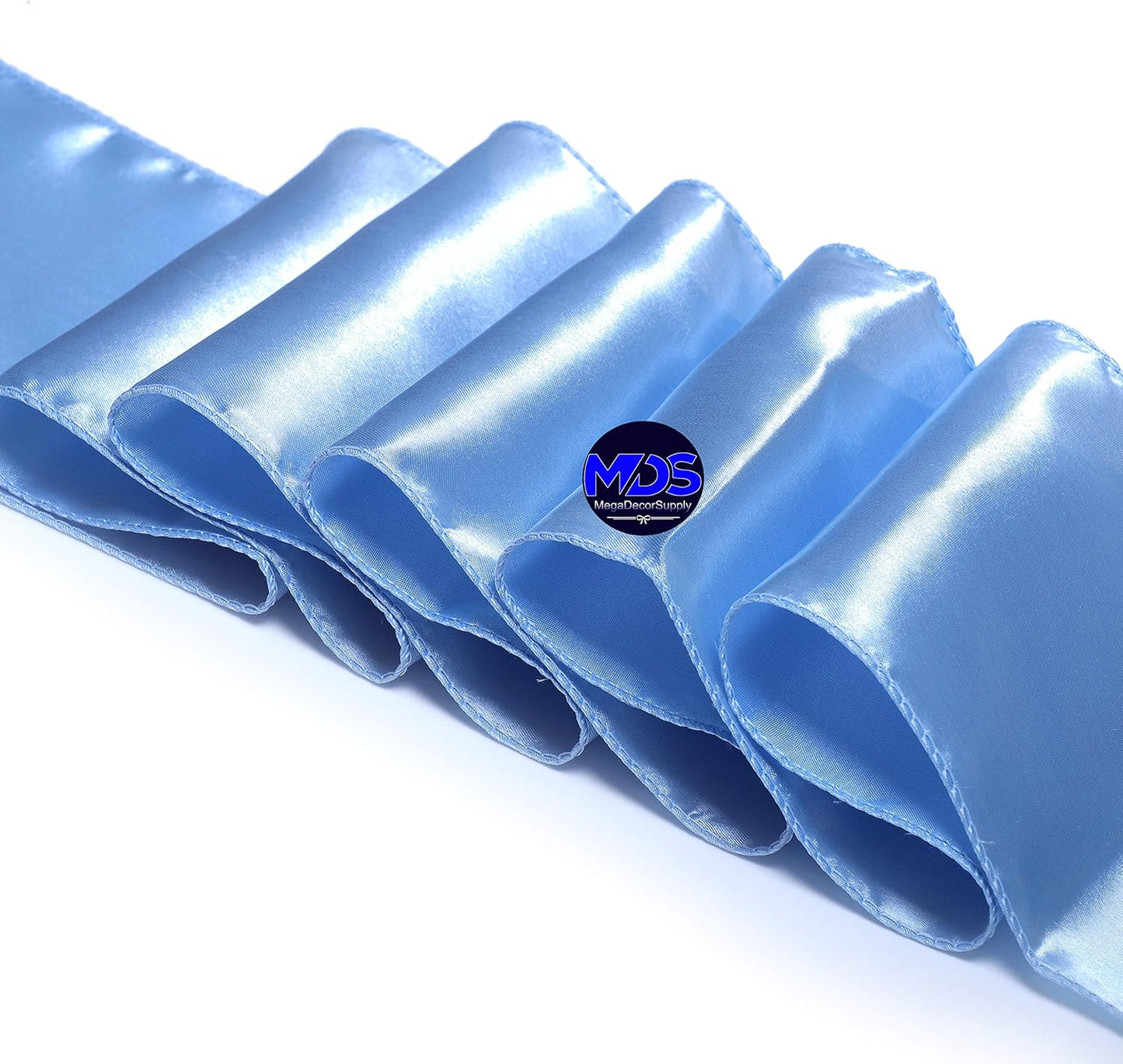 MDS Pack of 150 PCS Satin Chair Sashes Charmeuse Sateen Dining Chair Bows Ribbon Ties Back Sash for Wedding Party Birthday Home Hotel Restaurant Banquet Decoration (7 x 108 Inch, Baby Blue)