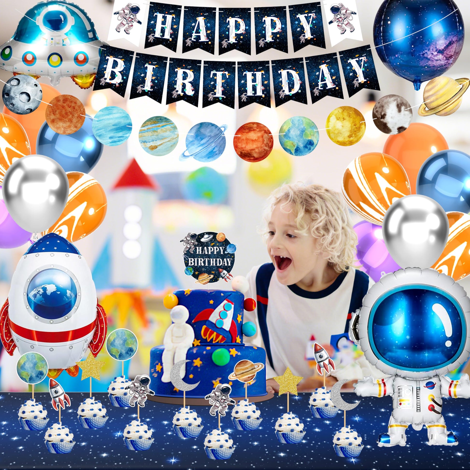 Outer Space Birthday Party Decorations Space Themed Party Supplies Planet Banner Backdrop Cake