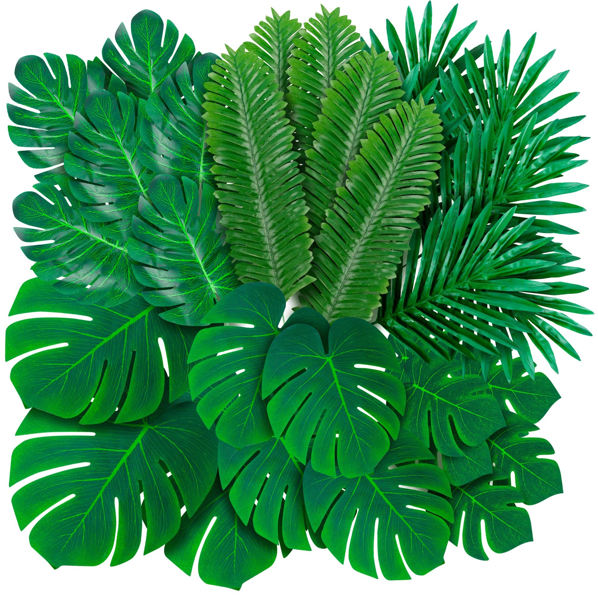 108 Pack Palm Leaves Artificial Tropical Monstera - 6 Kinds Large Small Green Fake Palm Leaf with