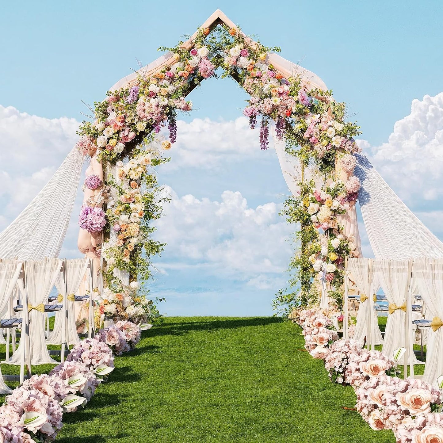 NiHome House-Shaped Solid Wood Wedding & Event Arch Frame, DIY Backdrop for Garden, Church, Party, Holiday Decorations, Sturdy Triangle Support Structure with U-Shaped Brackets for Outdoor Stability