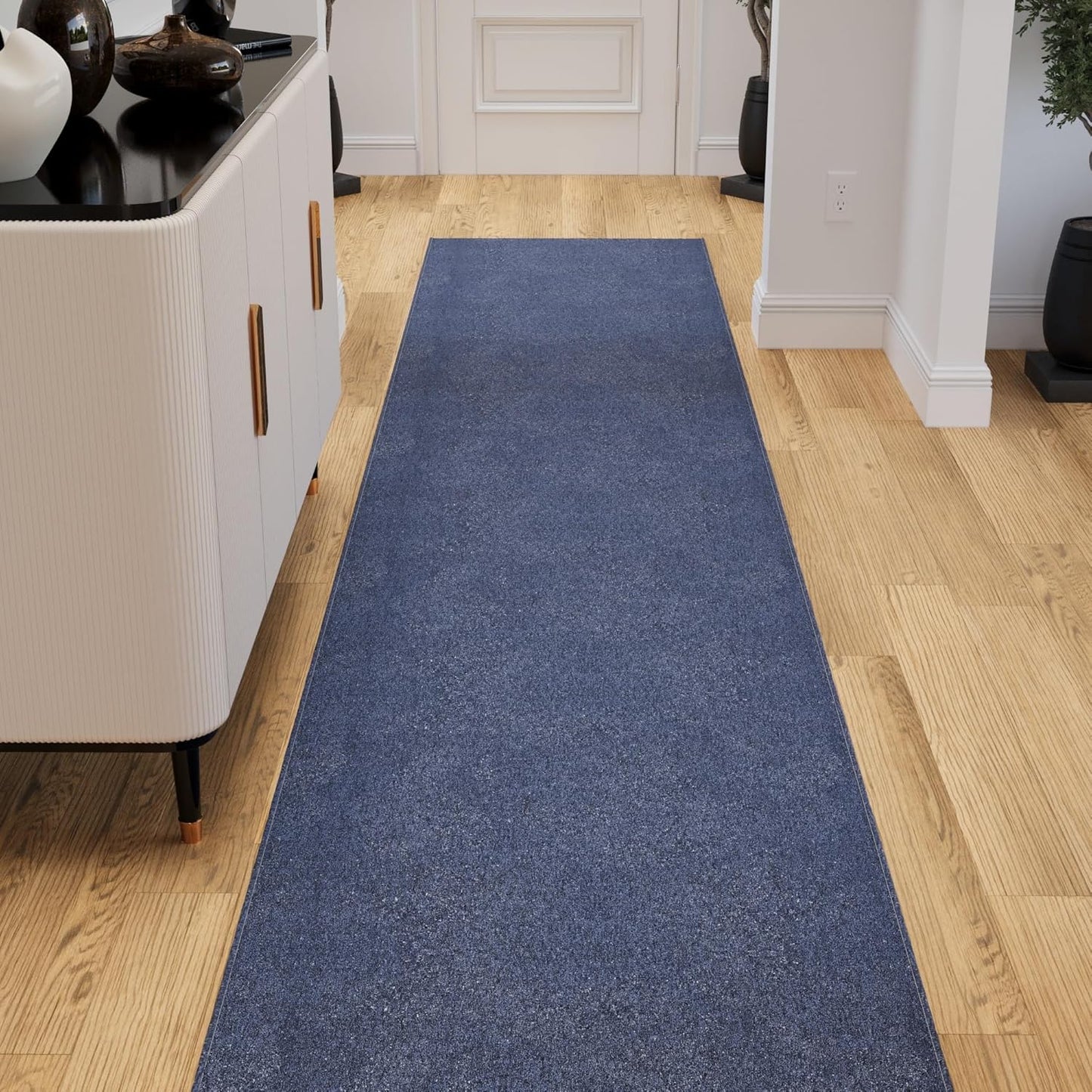 Ottomanson 2' x 14' Ultra-Thin Hallway Runner Rug - Durable Non-Slip Carpet for High-Traffic Areas - Fits Under Doors for Seamless Entry - Ideal for Kitchen, Entryway, Bedroom & Living Room, Navy