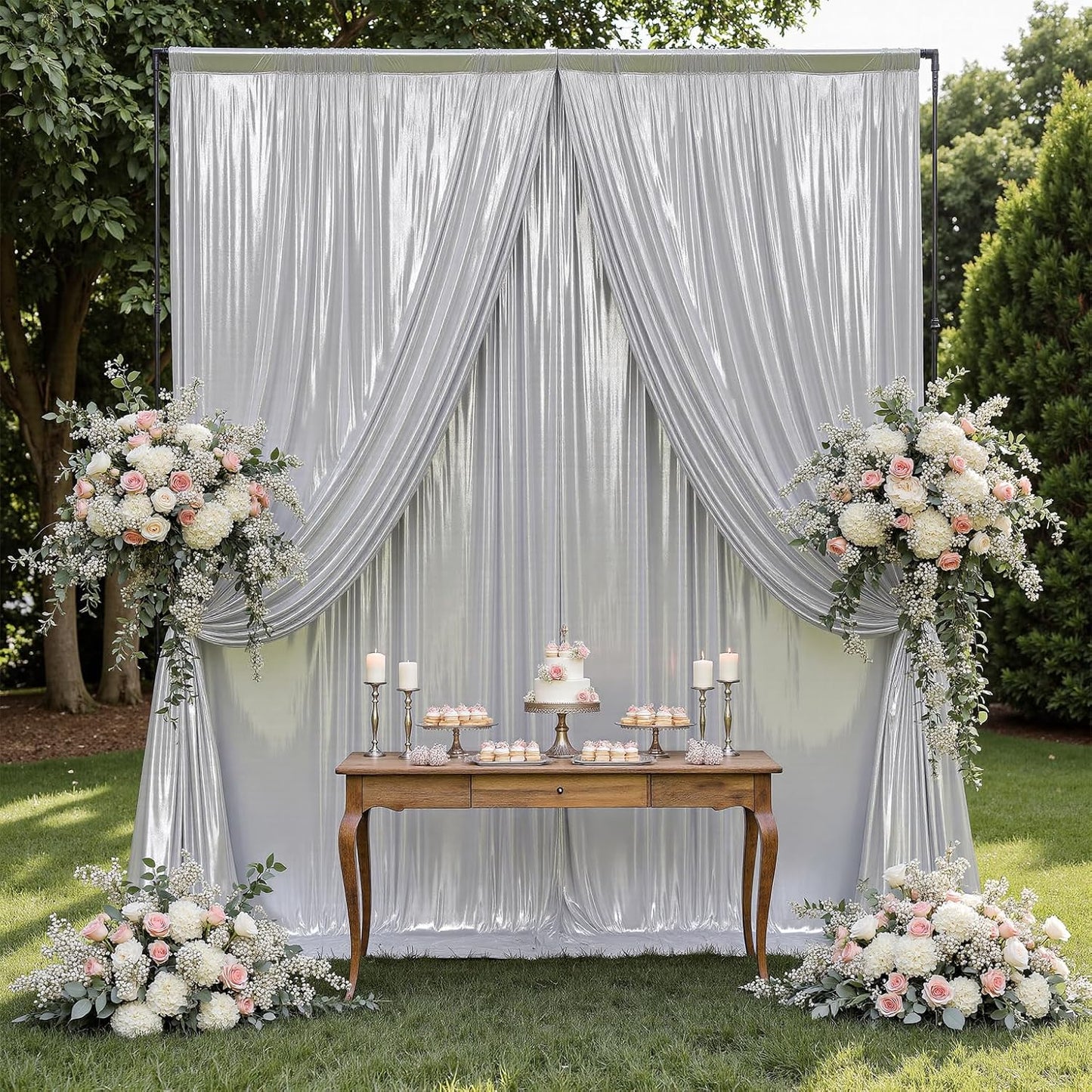 Outpain Thick 20 ft x 10 ft Silver Sequin Backdrop Curtain for Parties, Wrinkle Free Glitter Photo Backdrop Drapes 4 Panels 5x10ft Silver Back Drop Cloth for Wedding Christmas Photography Background