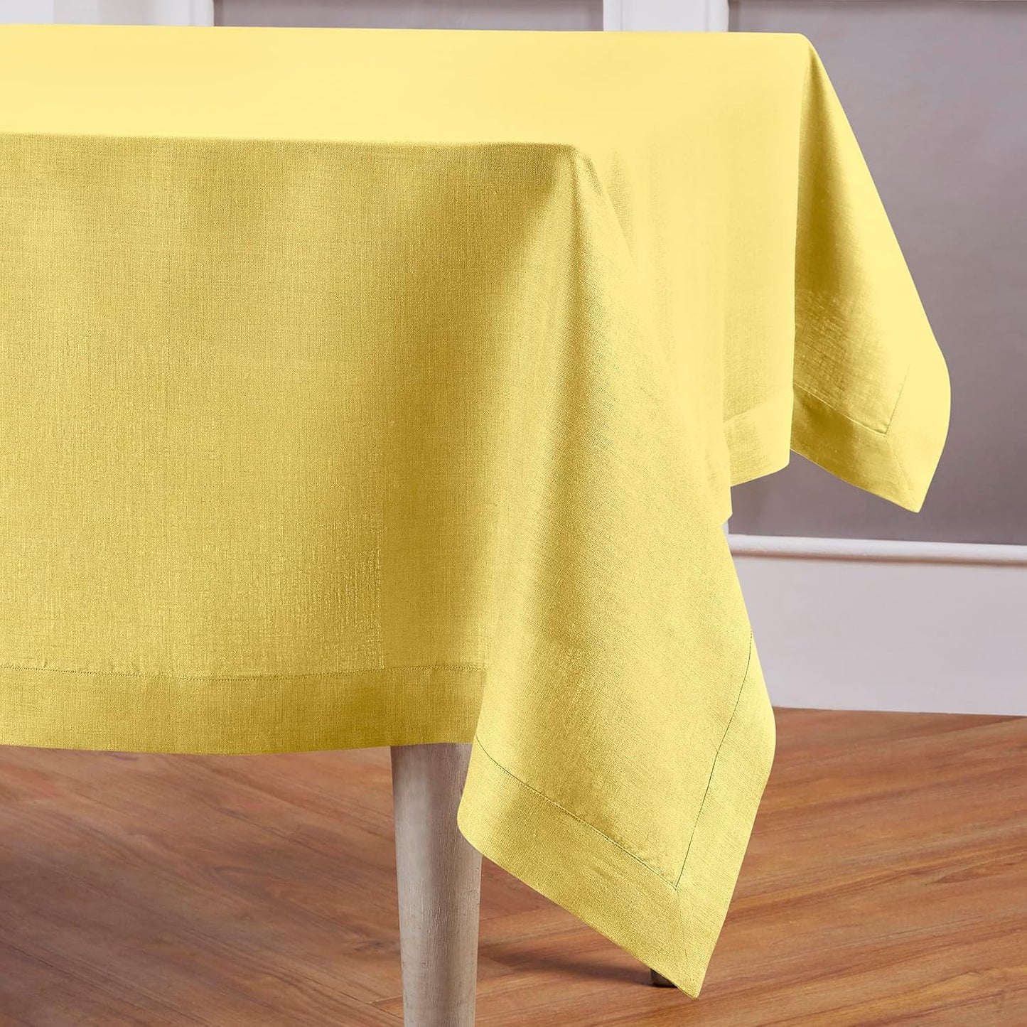 Solino Home Linen Tablecloth for Rectangle Tables 60 x 120 Inch - 100% Pure Linen Sunshine Yellow Table Cloth - Fete, Machine Washable Cloth Tablecloth