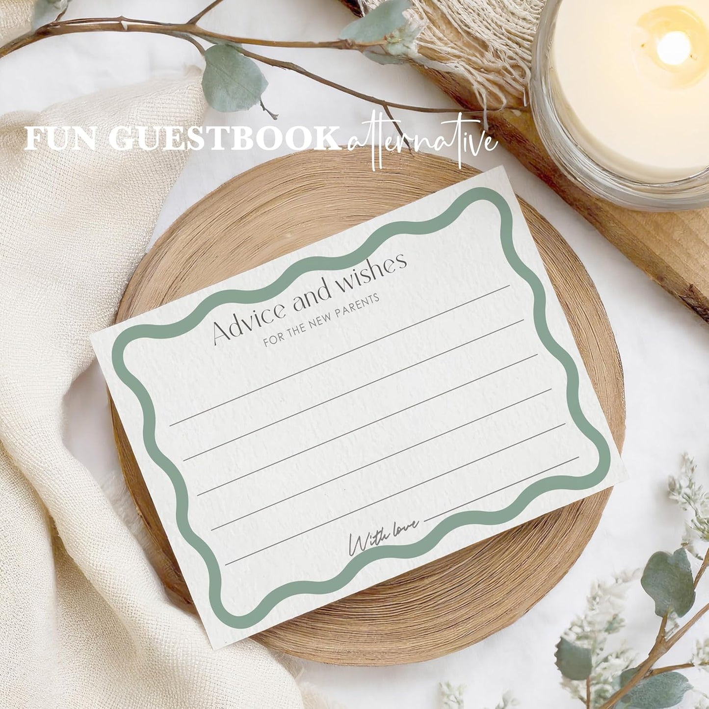 Advice For New Parents Baby Shower, Baby Predictions & Advice Cards For Baby Shower Games Activities, Wishes for Baby, 25 Double-Sided Thick Cards – Sage Green A09