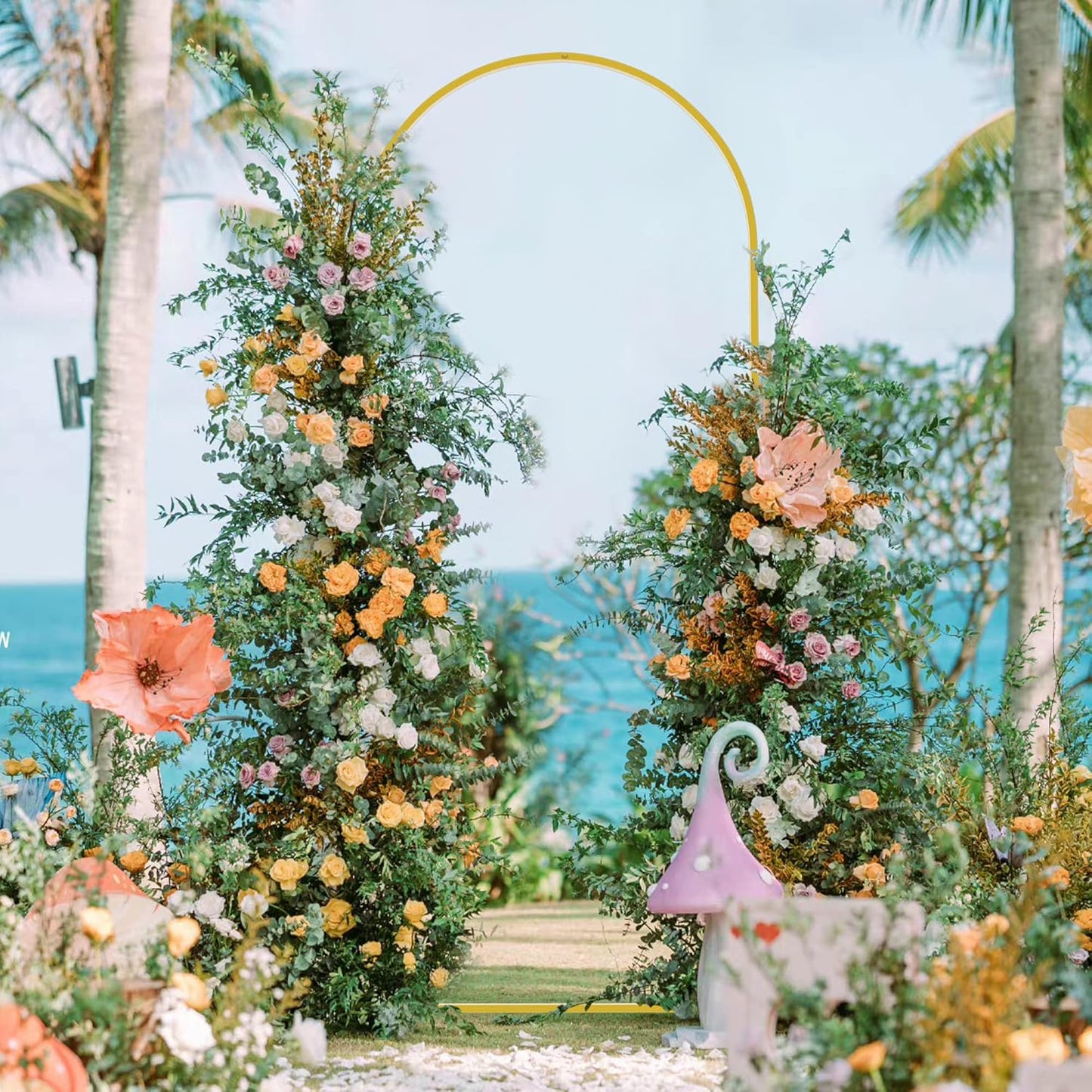 Wokceer 6 FT Wedding Arch Stand and Arch Cover, Metal Arch Backdrop Stand with Arch Stand Cover for Birthday Party Wedding Ceremony Bridal Baby Shower Event Decor, Ivory, DoorCover 0.8M-Ivory-K