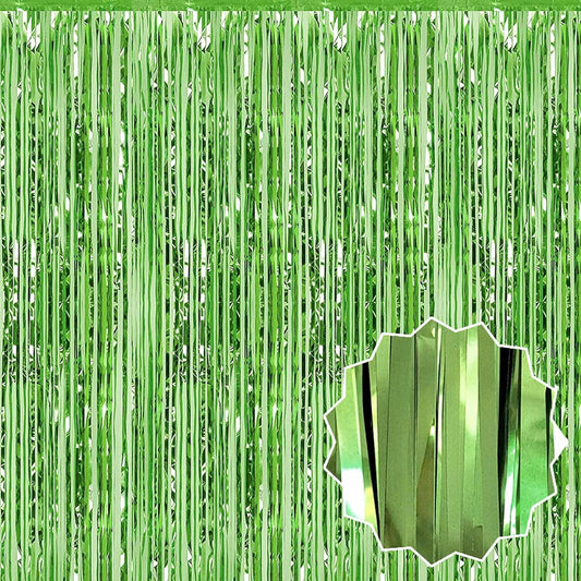 6 Pack Light Green Foil Fringe Curtains Backdrop, 3.28 x 8.2 Ft Metallic Streamers Tinsel Curtains Background for Photo Booth, Birthday, Weddings, Carnivals, Graduation, Themed Party Decorations