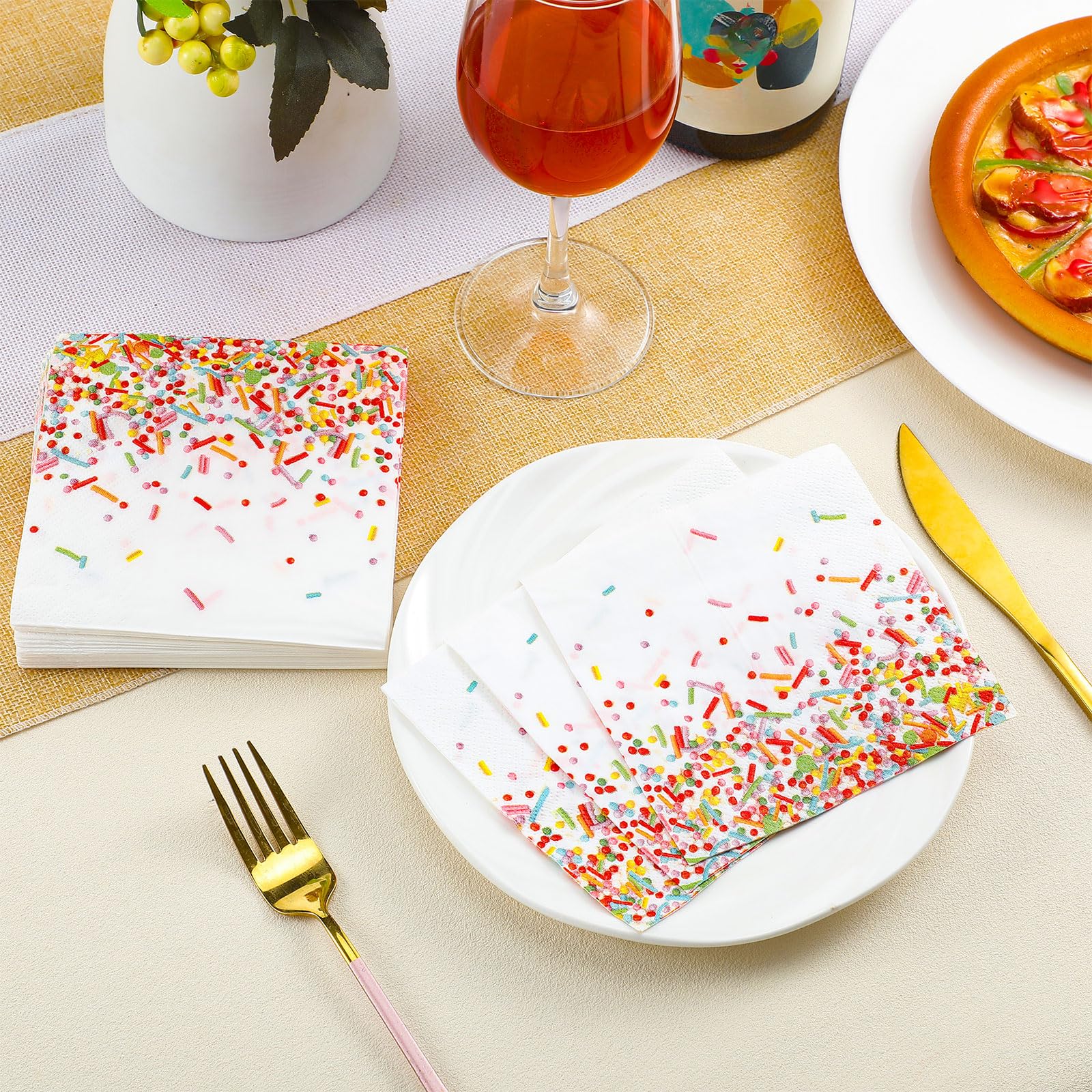 Weekgrat 100 Pcs Sprinkles Donut Napkins Birthday Party,White,Confetti