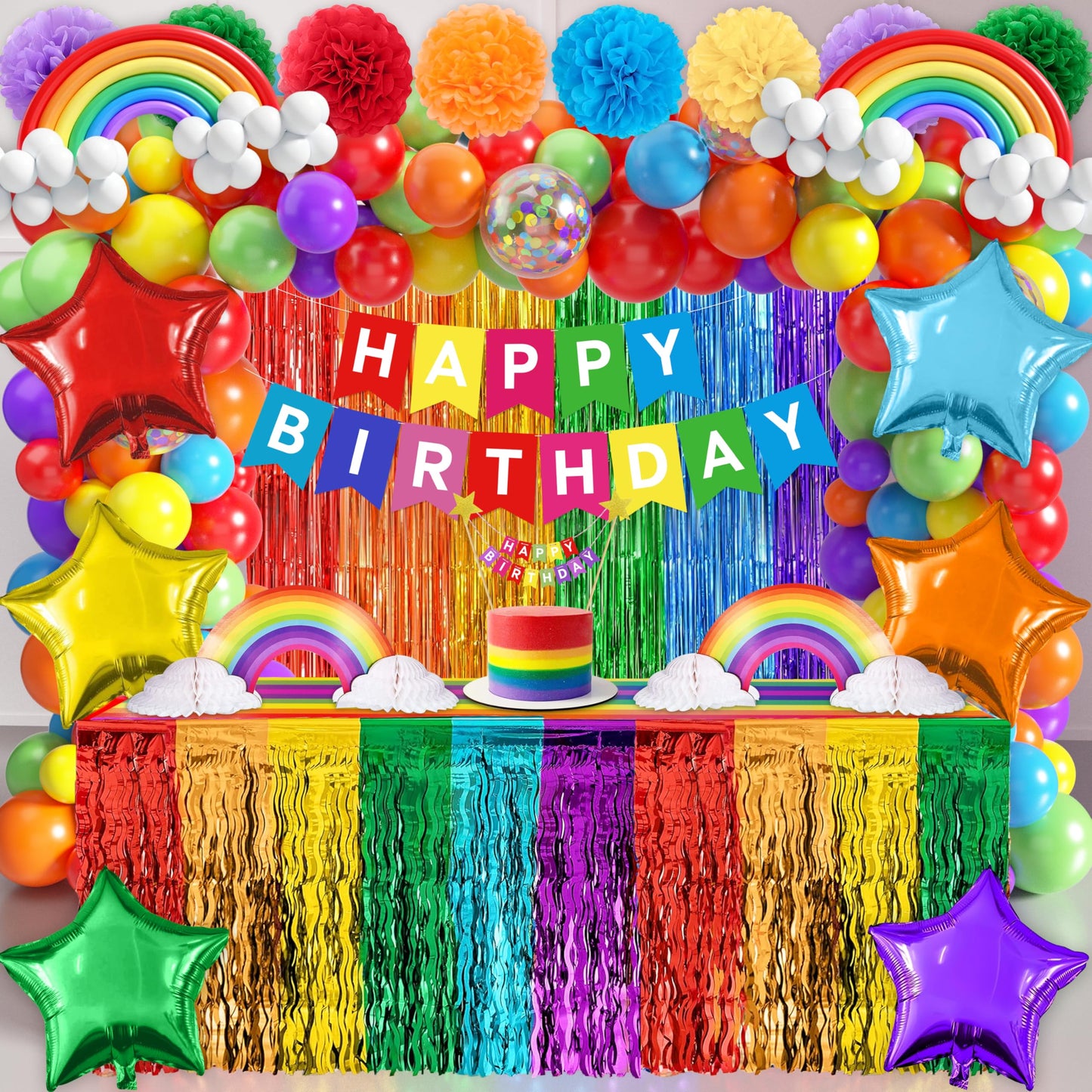 THAWAY 104Pcs Rainbow Birthday Party Decorations Set