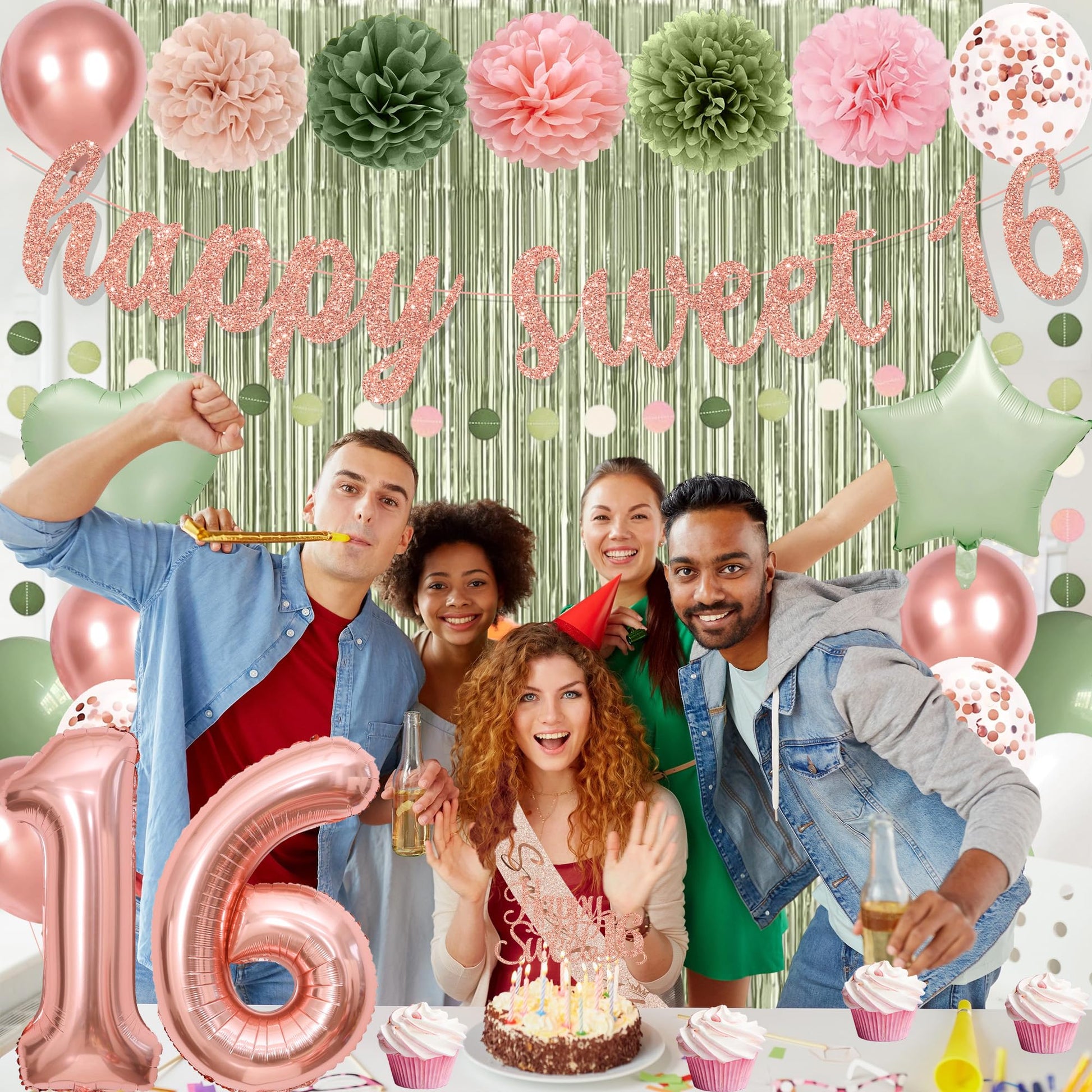 Holkcog Sweet 16 Party Decorations for Girls, Happy 16th Birthday Supply