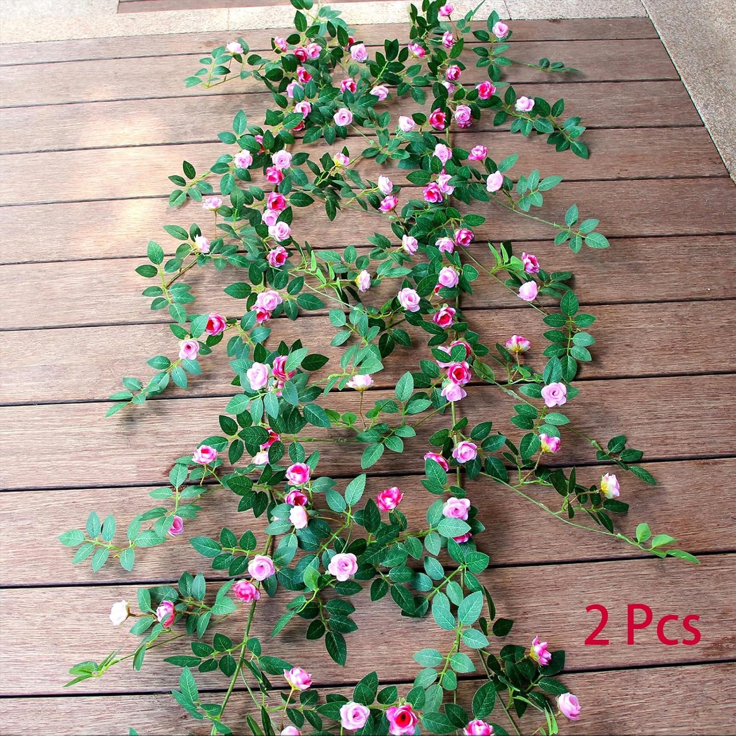 6FT Bendable Rose Vine Hanging Flower Garland Fake Floral Garland with Butterflies for Wall Decor Trellis Fence Home Room Decoration (Pink, 2pcs)
