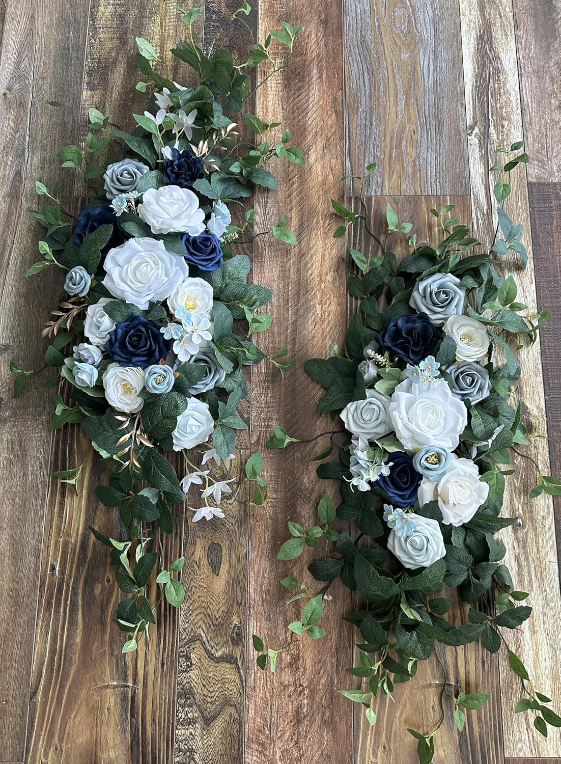 Arch Flower Kit of 2 - Artificial Floral Swag for Wedding Welcome Sign, Reception Ceremony Signs, Chair Decor (Dusty Blue & Ivory)