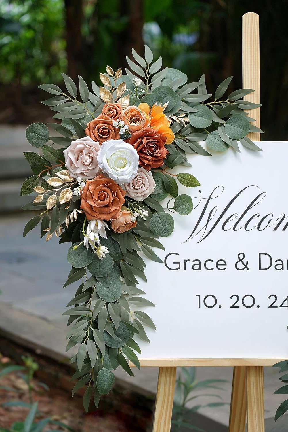 Artificial Flower Swag Set of 2 for Wedding Welcome Signs Floral Decorations, Burnt Orange Wedding Arch Flowers for Wedding Ceremony