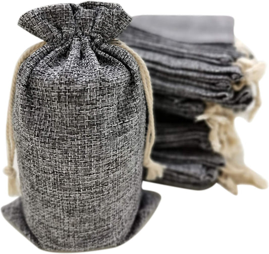 50 Gray Burlap Bags with Drawstring, 5x8 Inch (5x7 Internal) Gift Bag Bulk Pack - Birthday and Wedding Party Favors, Jewelry and Treat Pouches, Advent, Christmas and Holiday Gift Wrap (Gray)