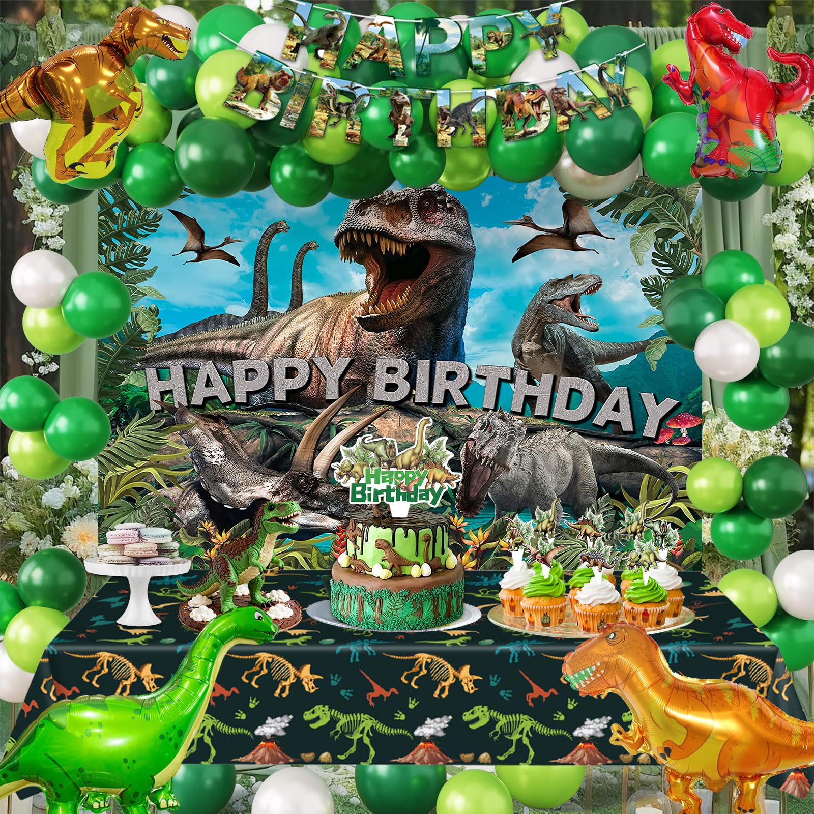 SPIGHTDEX Dinosaur Birthday Party Decorations Kit for Boys - Dino Party Supplies with Tablecloth