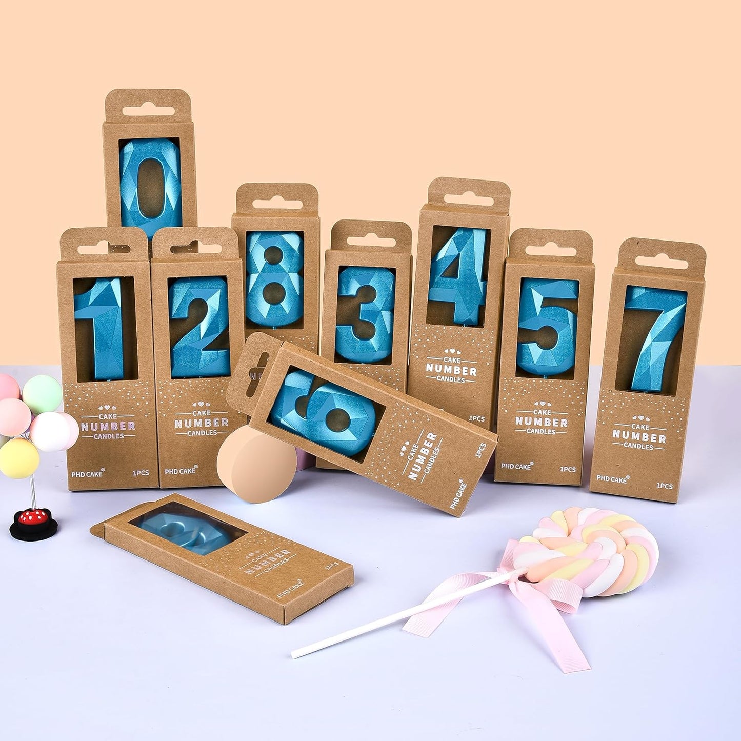 PHD CAKE 2.76 Inch Crystal Blue 8 Number Birthday Candles, Blue Number Candles, Cake Number Candles, Party Celebration