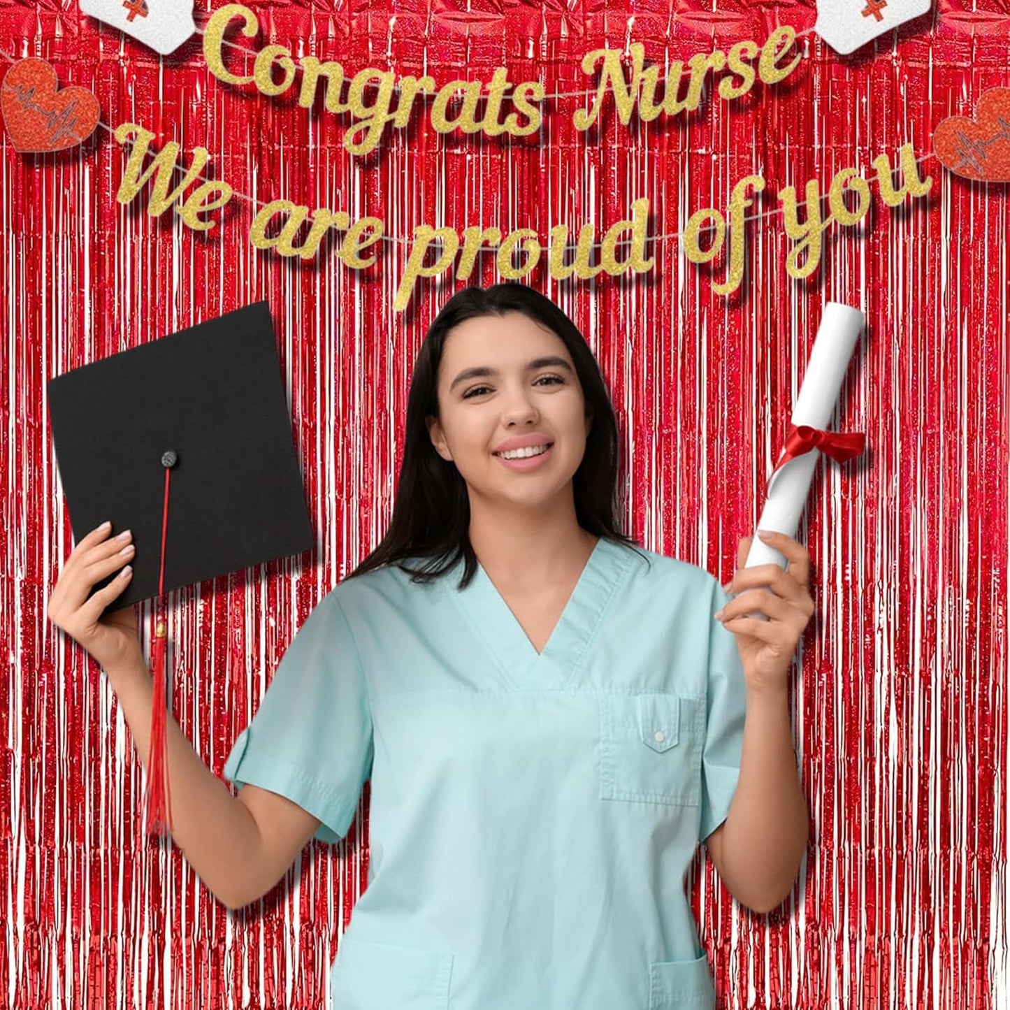 BRAVESHINE Red Tinsel Foil Fringe Curtains - 2Pcs 3.2x8.2ft Holidays Photo Booth Backdrop for Girl/Birthday/Valentine’s/Christmas/Bridal/Bachelorette/Anniversary/Engagement Party/Halloween Decorations