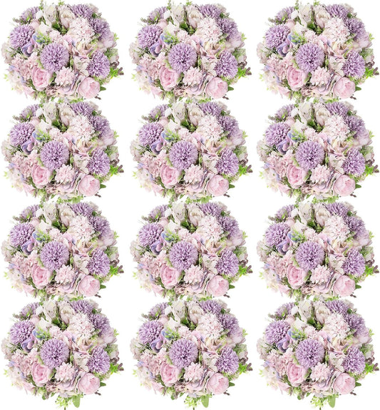 Tigeen Artificial Flowers Artificial Peonies Silk Flowers Faux Peony Fake Peony Silk Hydrangea Bouquet for Wedding Table Centerpiece Floral Vase Decor(Light Purple,12 Bundles)