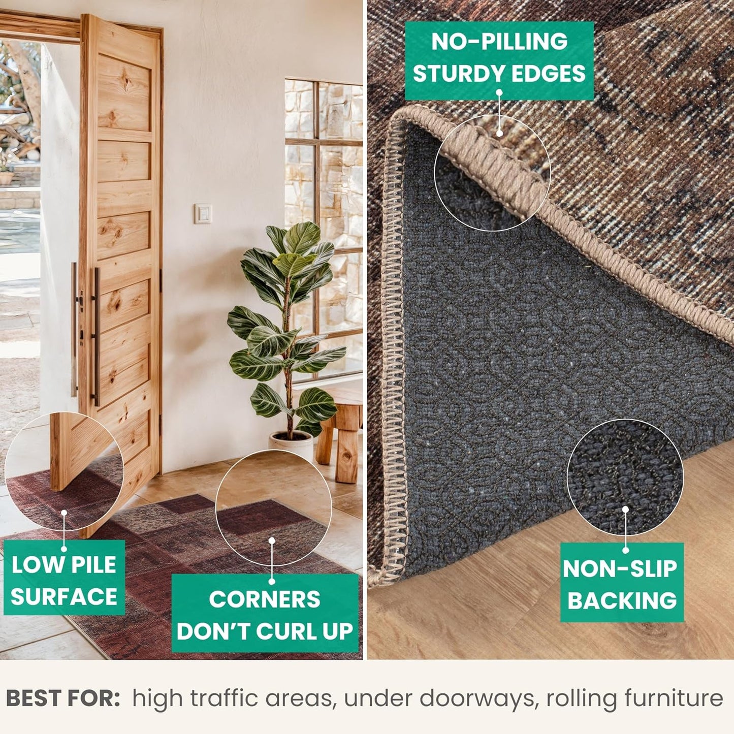 Bloom Rugs Washable Non-Slip 3' x 5' Rug - Red/Brown Traditional Patchwork Area Rug for Living Room, Bedroom, Dining Room, and Kitchen - Exact Size: 3' x 5'