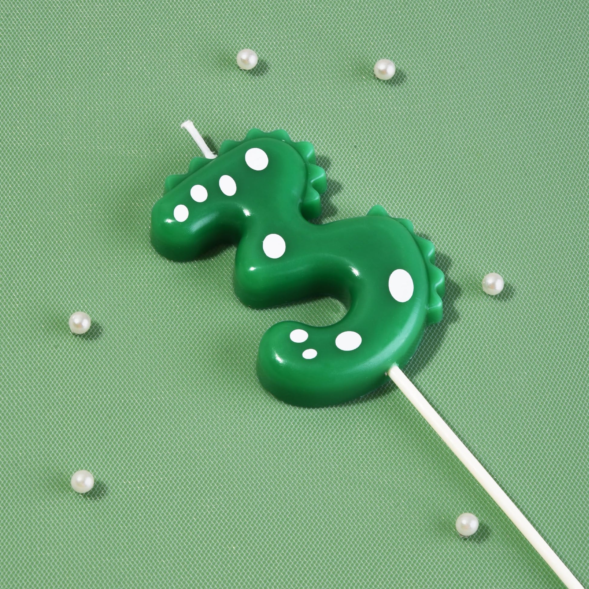 PHD CAKE 2.76 Inch Green Dinosaur 3 Number Birthday Candles, Dinosaur Number Candles, Cake Number