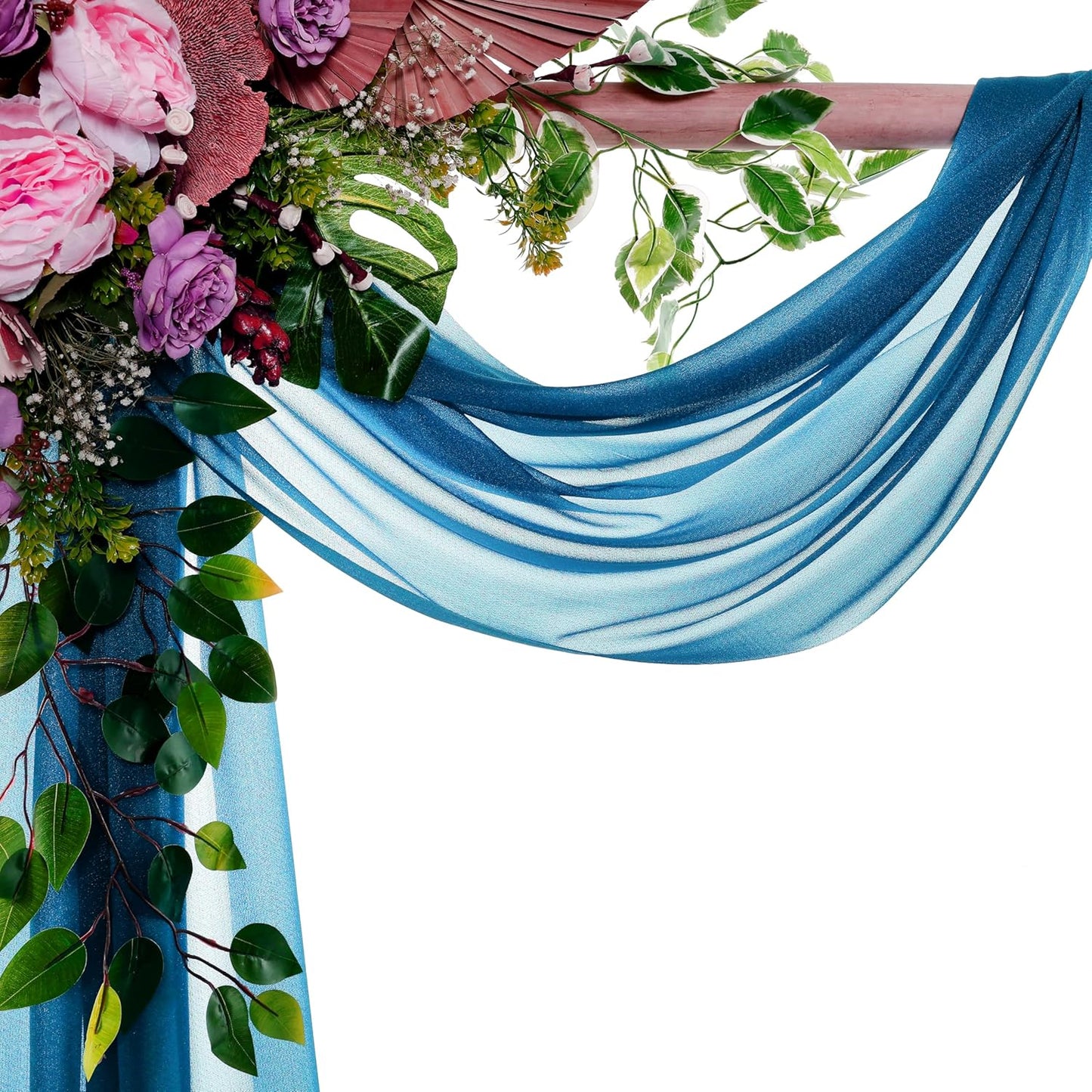 VDS Pack of 2 Panel (30 Inch X 100 Feet) Wedding Arch Draping Fabric Sheer Chiffon Fabric Drapery for Wedding Ceremony Reception Swag Backdrop Canopy Chuppah ARBO Altars Decoration (Dark Teal)