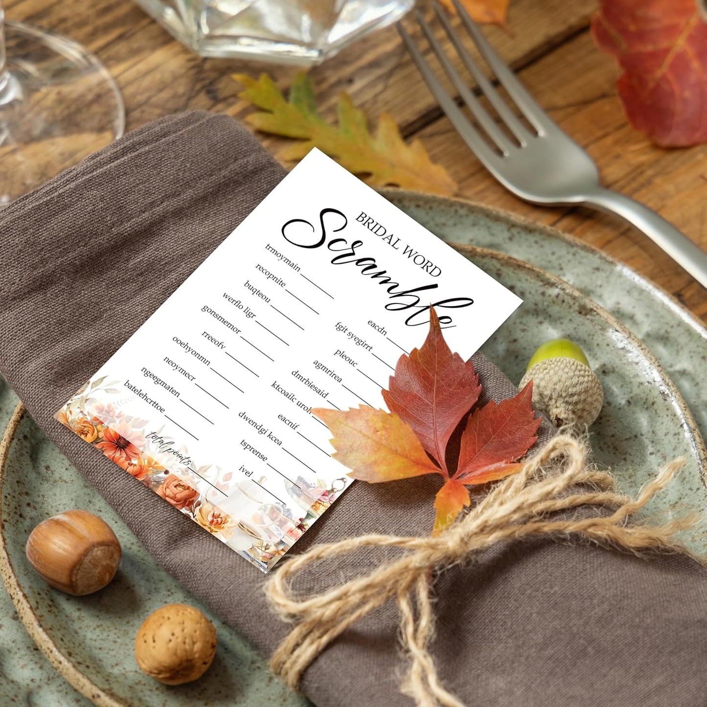 Fall Bridal Shower Games Cards, Bridal Scramble Wedding Bachelorette Party Games, Fall in Love Bridal Shower Decorations, 25 Cards, G11